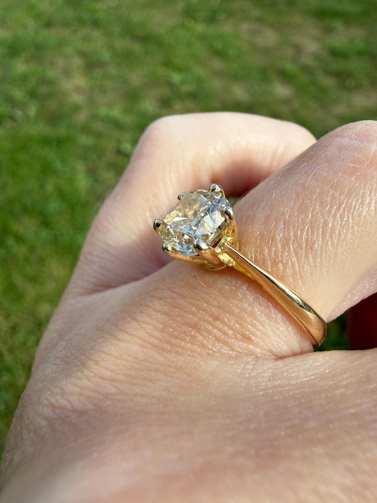 Fancy Brownish Yellow Eye Clean 1.52 Carat Cushion Cut DIAMOND Ring w/ CERT. French Vintage Solitaire 18k Gold Engagement Paris Find