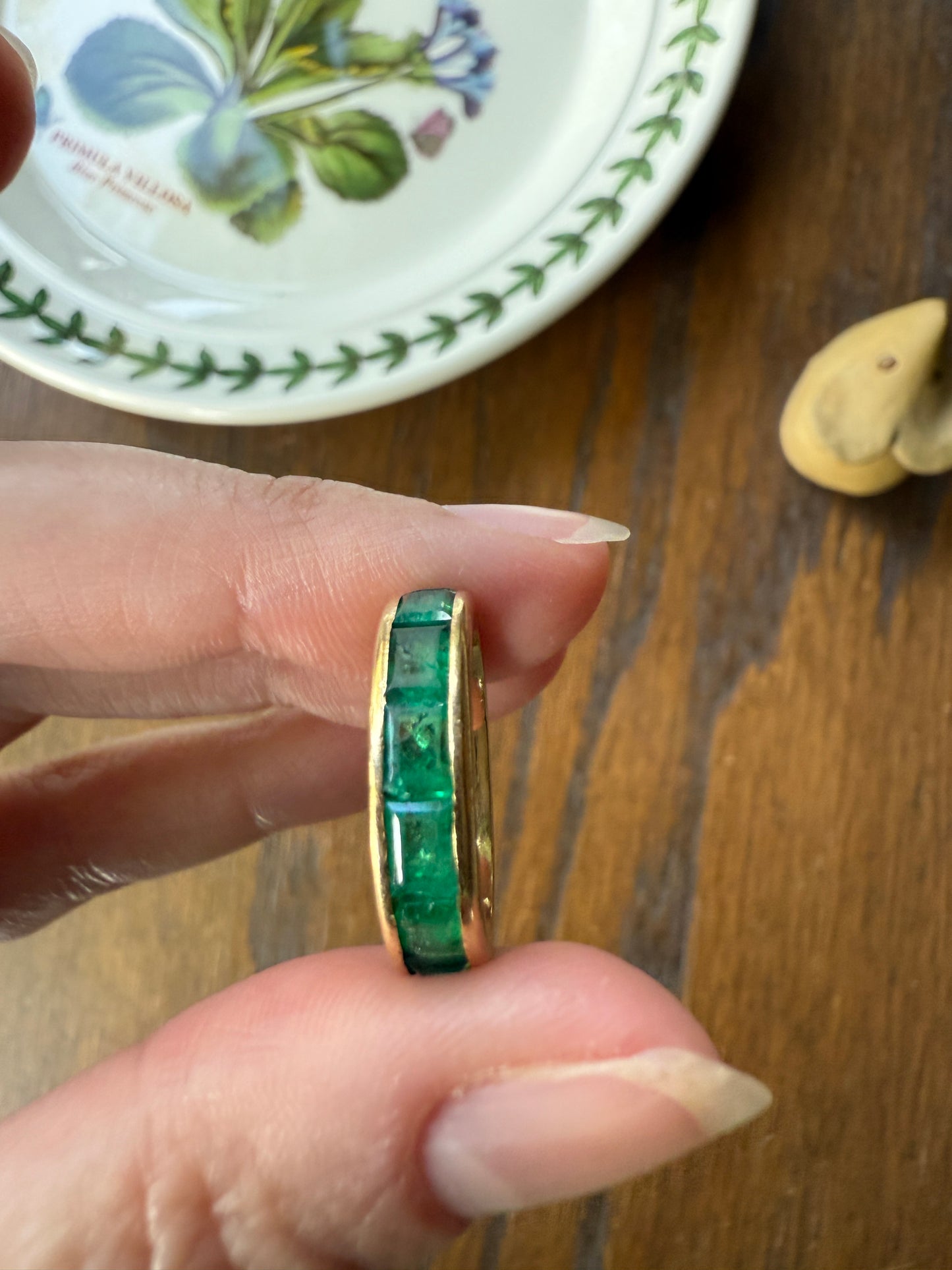 Vintage 5mm Channel Set 14 EMERALD Full ETERNITY Band Ring 18k Gold 2.25 Carat Skinny Line Stacker French Chunky Green