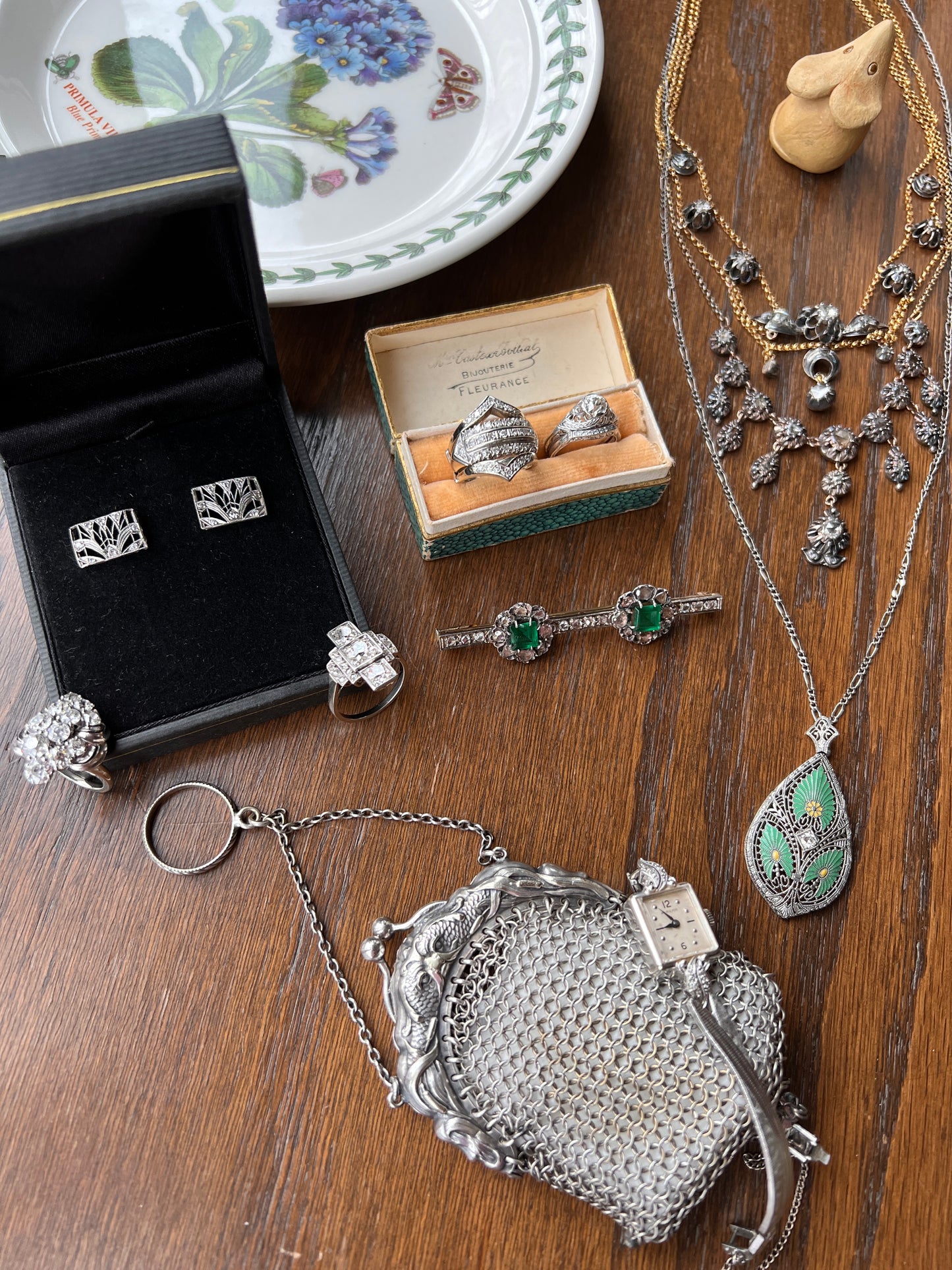 VICTORIAN French Antique 3 Carat Rose Cut DIAMOND Drop 18k Gold Silver Collet Teardrop Necklace Enamel 17"
