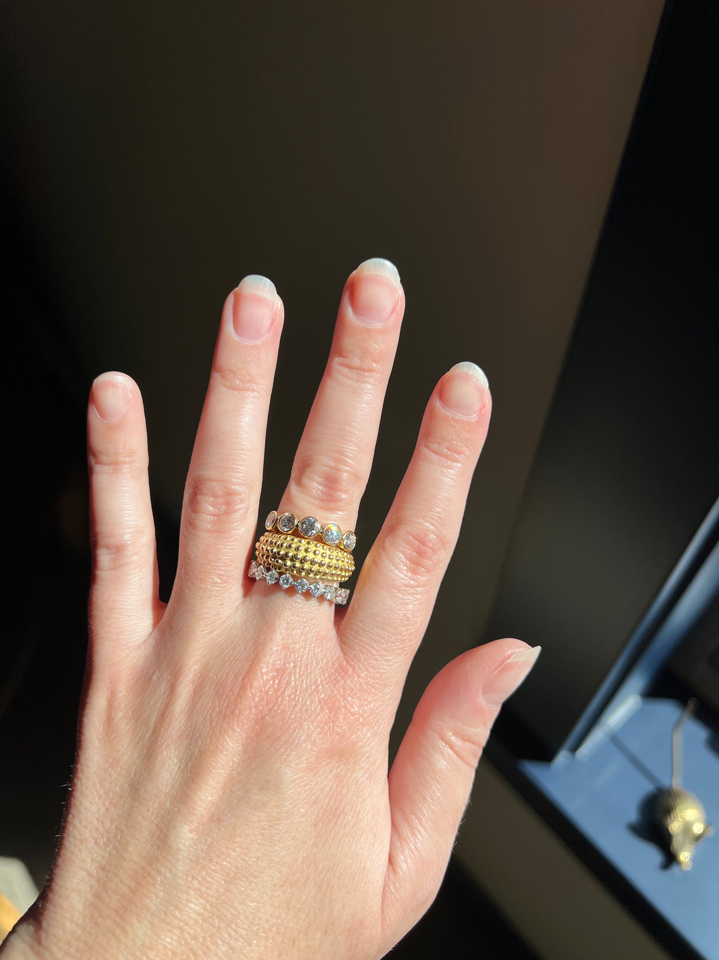 Heavy Ball Rivet Domed Band French Beaded 18k Gold Ring Satin & Shine Chunky Bombe Stacker Glowing 360 Texture Layering