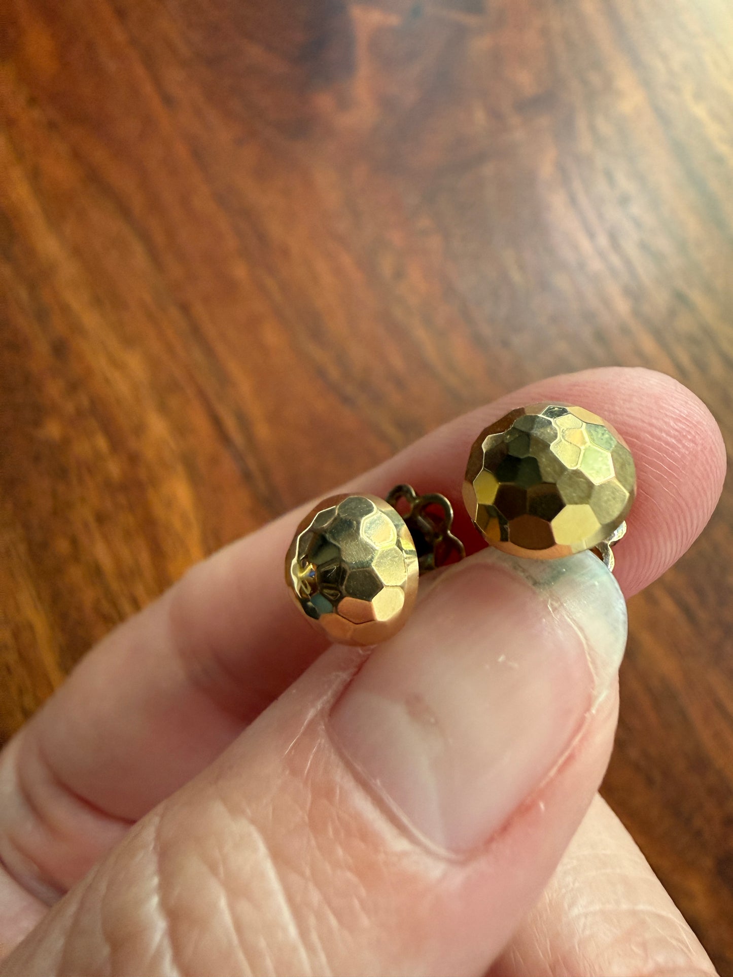 French Vintage - Antique Gold Faceted Bead 3D Button Studs Vintage 18k GOLD Solid EARRINGS Earstack Geodesic Dome Disco Ball Shimmer