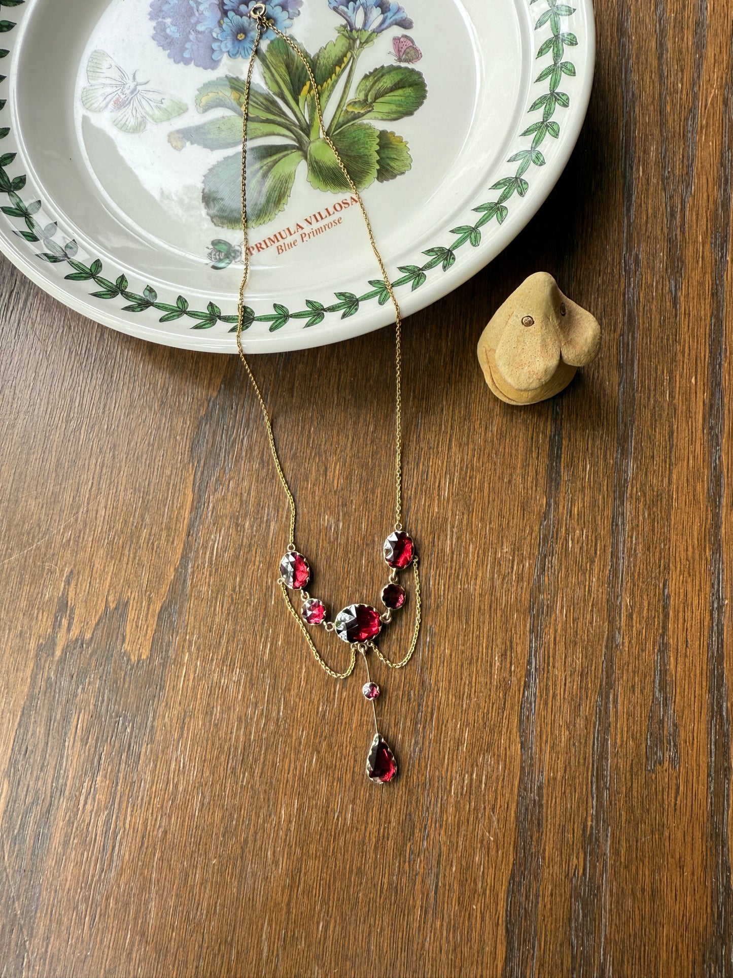 Gorgeous French PERPIGNAN GARNET Festoon NECKLACE Drapery Chain 18k Gold Bezel Set Rose Cut Closed Back Almandine Glowing Raspberry Wine