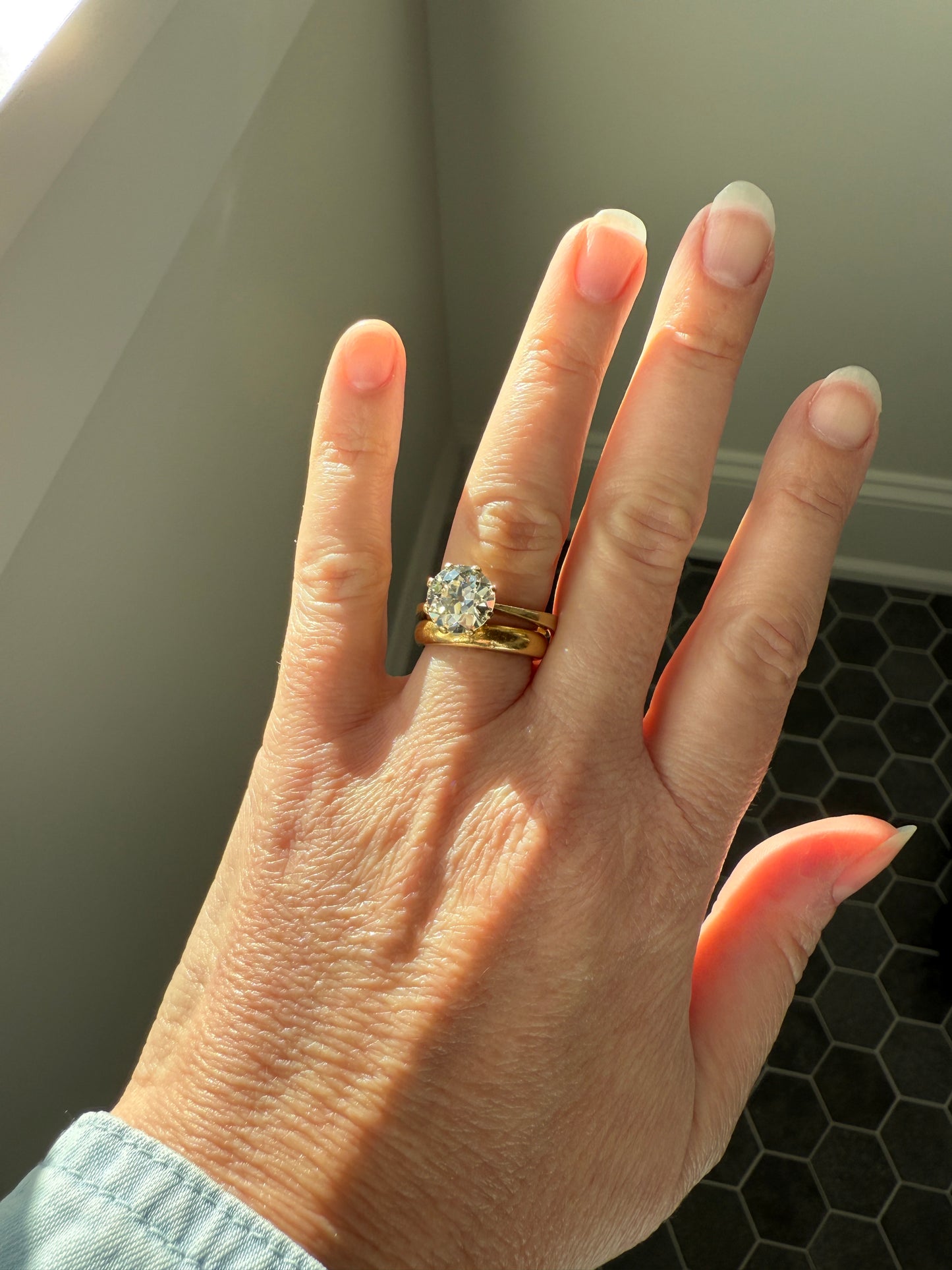Exceptional Antique 2.6 CARAT Old European Cut DIAMOND Solitaire Engagement Ring 18k Gold Solid Yellow Tall Prong Setting Stacker
