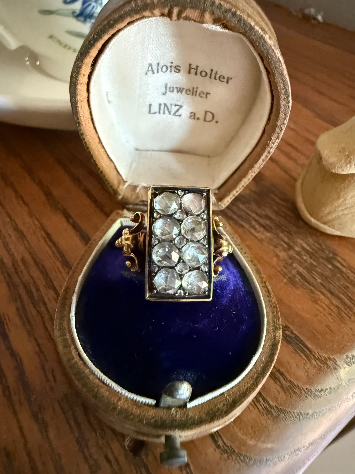 Georgian Era Antique 1 CARAT+ Rose Cut DIAMOND Disco Ball Grid Panel Lozenge Cluster Ring 18k Gold Silver Collets Stacker Gift Faces Up 2Ctw