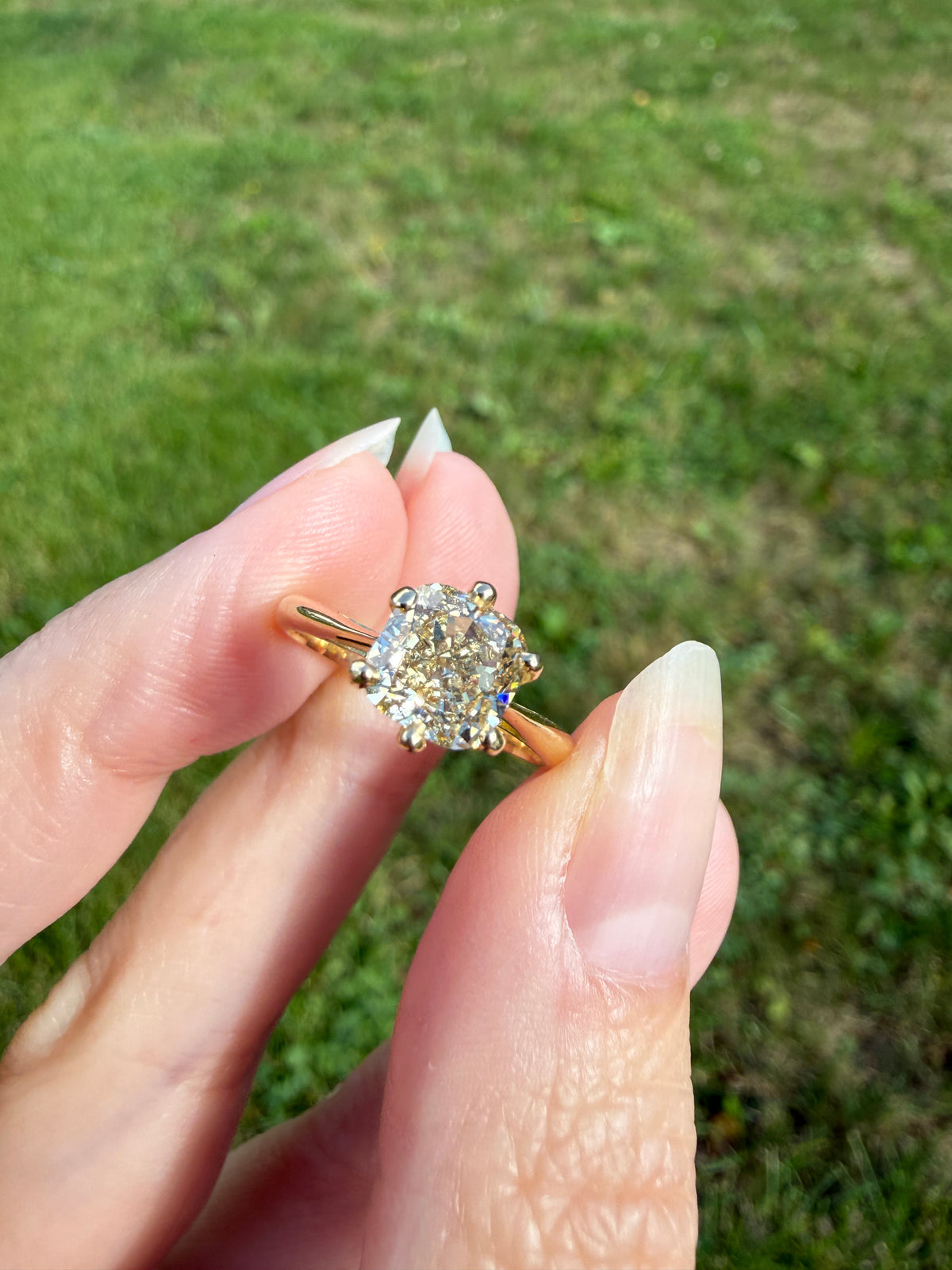 Fancy Brownish Yellow Eye Clean 1.52 Carat Cushion Cut DIAMOND Ring w/ CERT. French Vintage Solitaire 18k Gold Engagement Paris Find