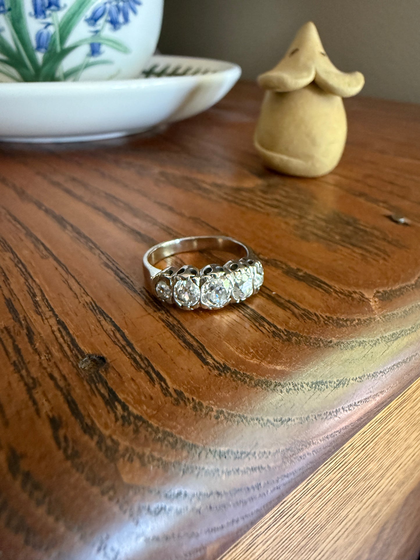 CHUNKY 1.5 Carat Five Stone Old Mine Cut Diamond Band French Antique Platinum Ring Stacker