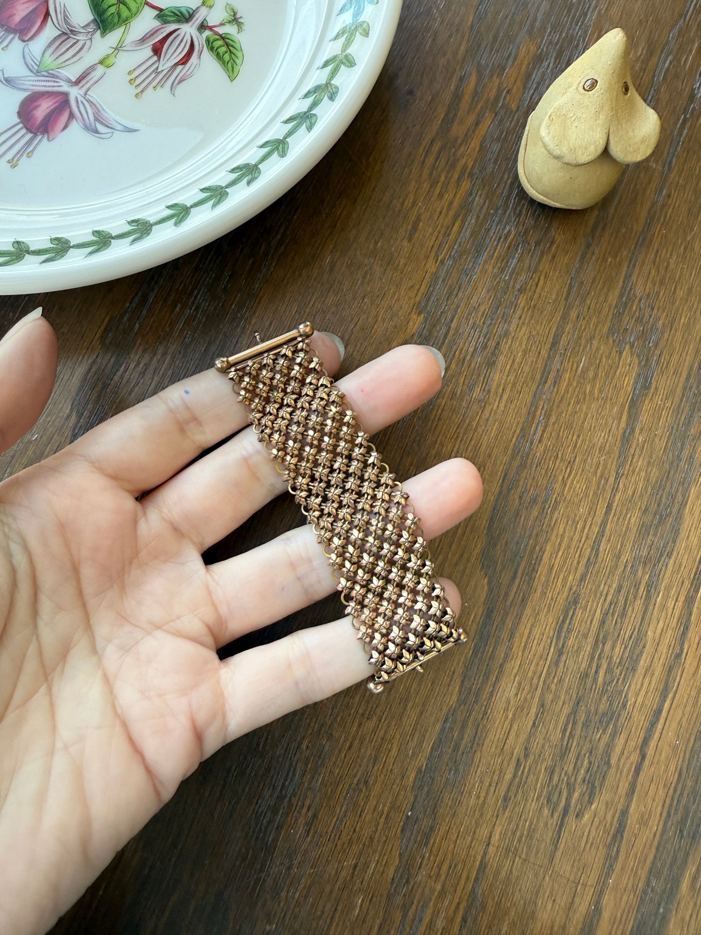 Antique Gold Filled Victorian Mesh Extender Connector Starburst Reversible Chain Mail 3.5x1" Strap 8.8g Watch Fob Barbell