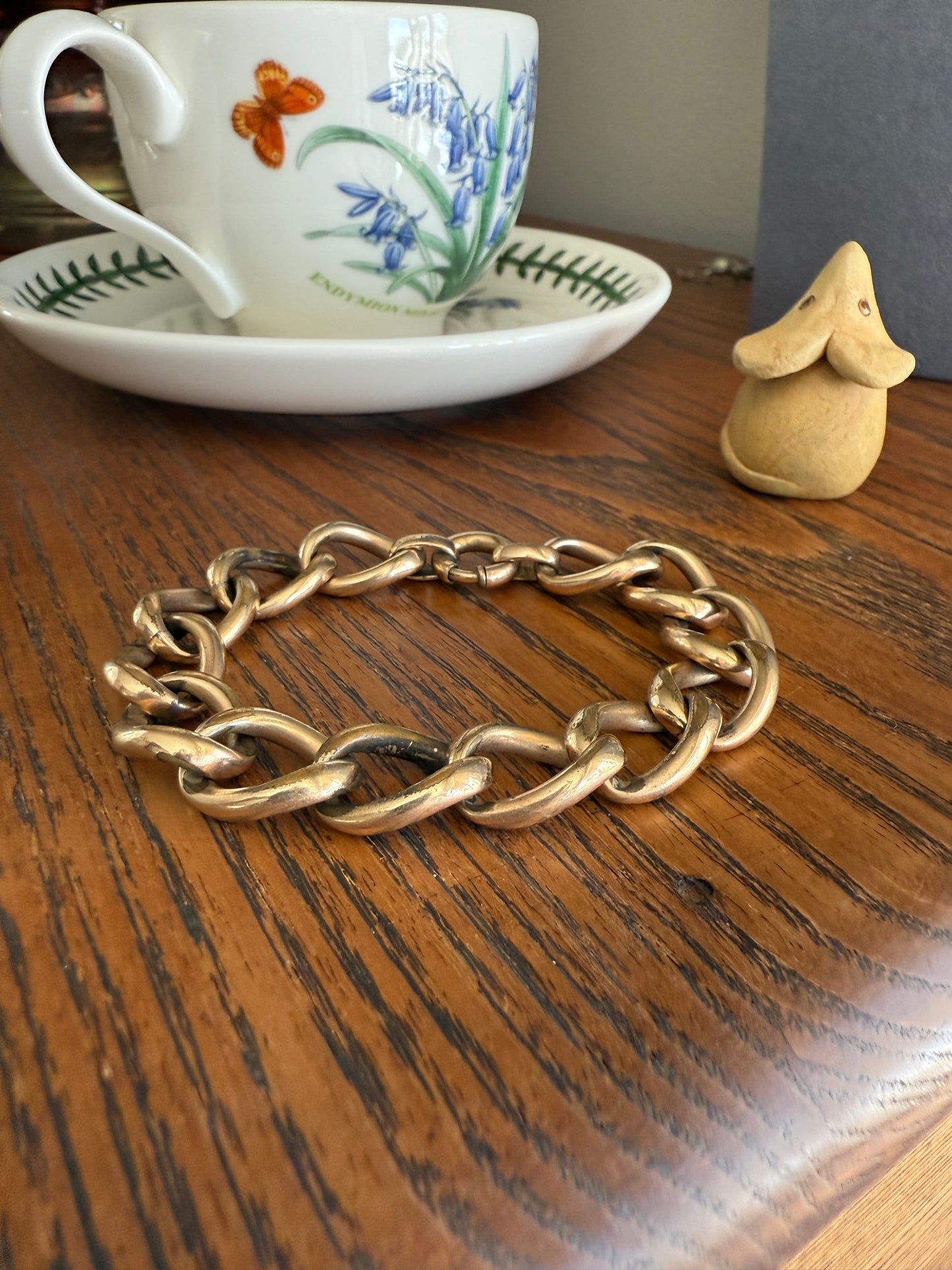 Antique Brassy Gold Filled XL Curb Link Chunky Bracelet 19.5g 7.25"