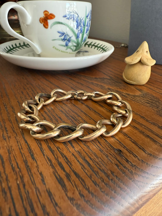 Antique Brassy Gold Filled XL Curb Link Chunky Bracelet 19.5g 7.25"