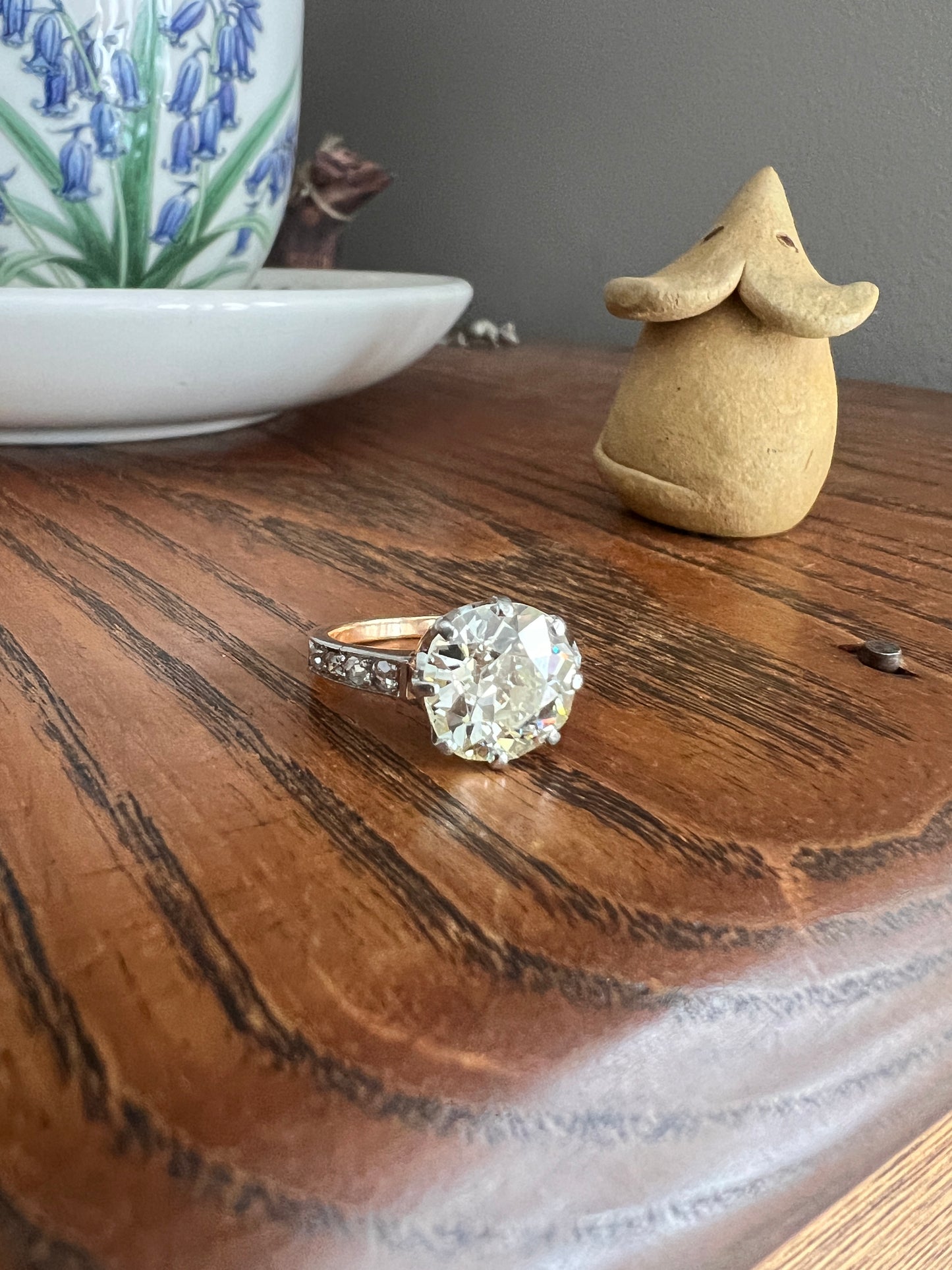 Special French Antique 3.5 CARAT Old European Cut DIAMOND Eye Clean Solitaire Rose Cuts Engagement Ring 18k Gold Platinum Fiery 3.65ctw OEC