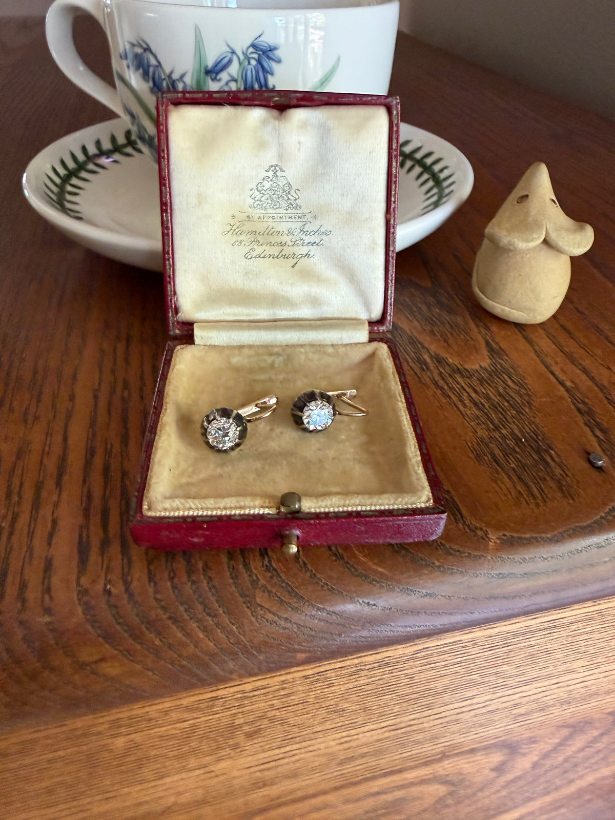 Original Antique Two Carats Tdw Natural Old Mine Cut Diamond Earrings 14k Gold Silver Collets Victorian Dangle Dormeuse Gift 2Ctw