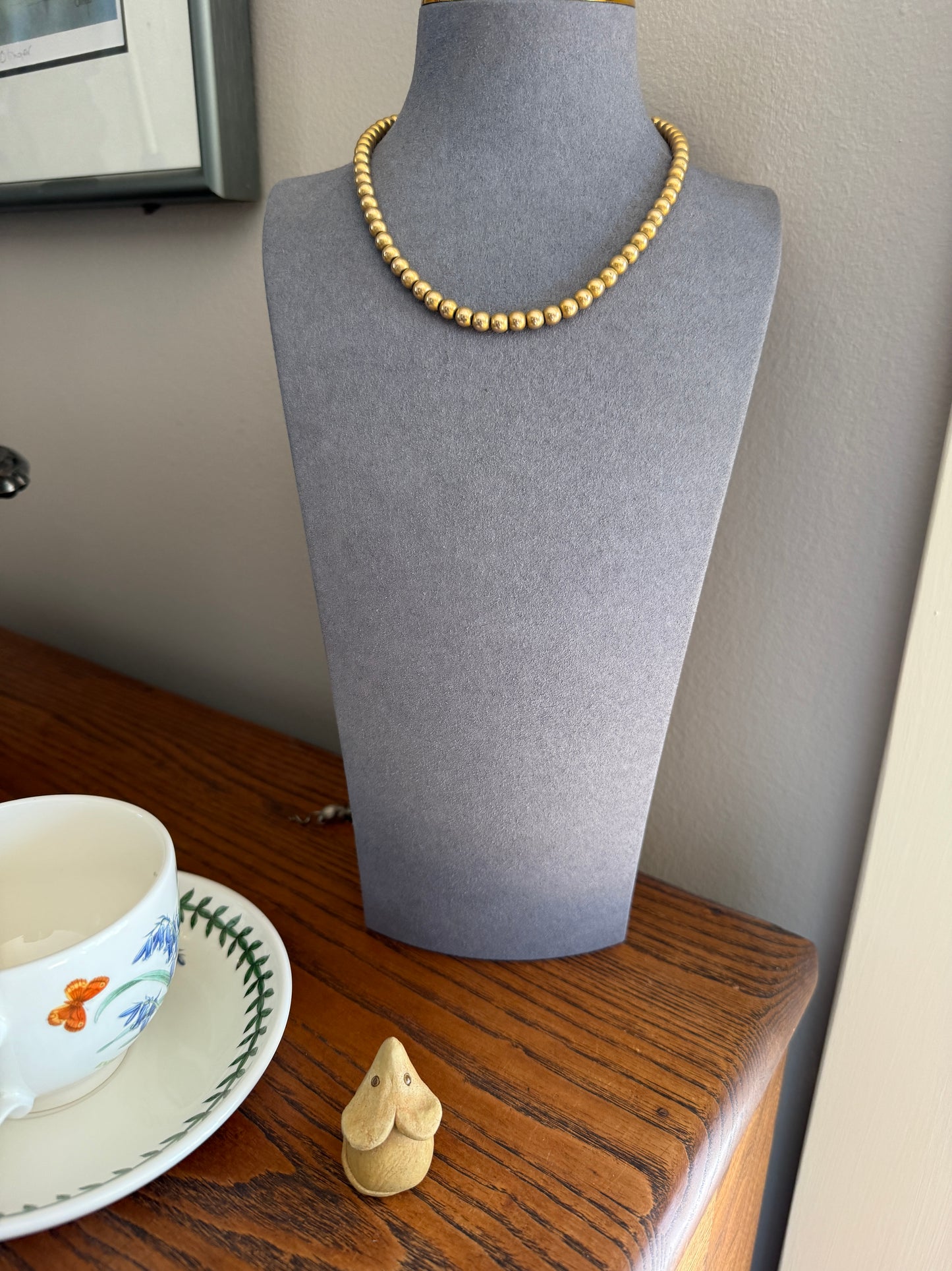 Antique Gold Filled Bead Necklace Chain #8 Medium Uniform Choker 29.9g 14.75"