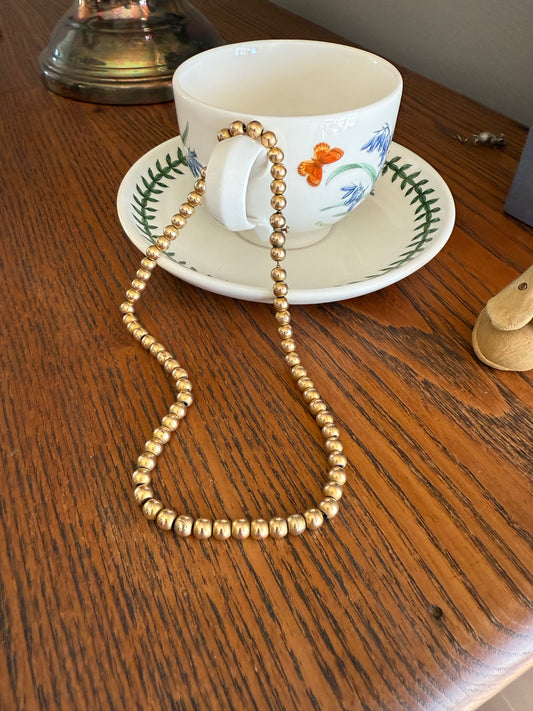 Antique Gold Filled Bead Necklace Chain #8 Medium Uniform Choker 29.9g 14.75"