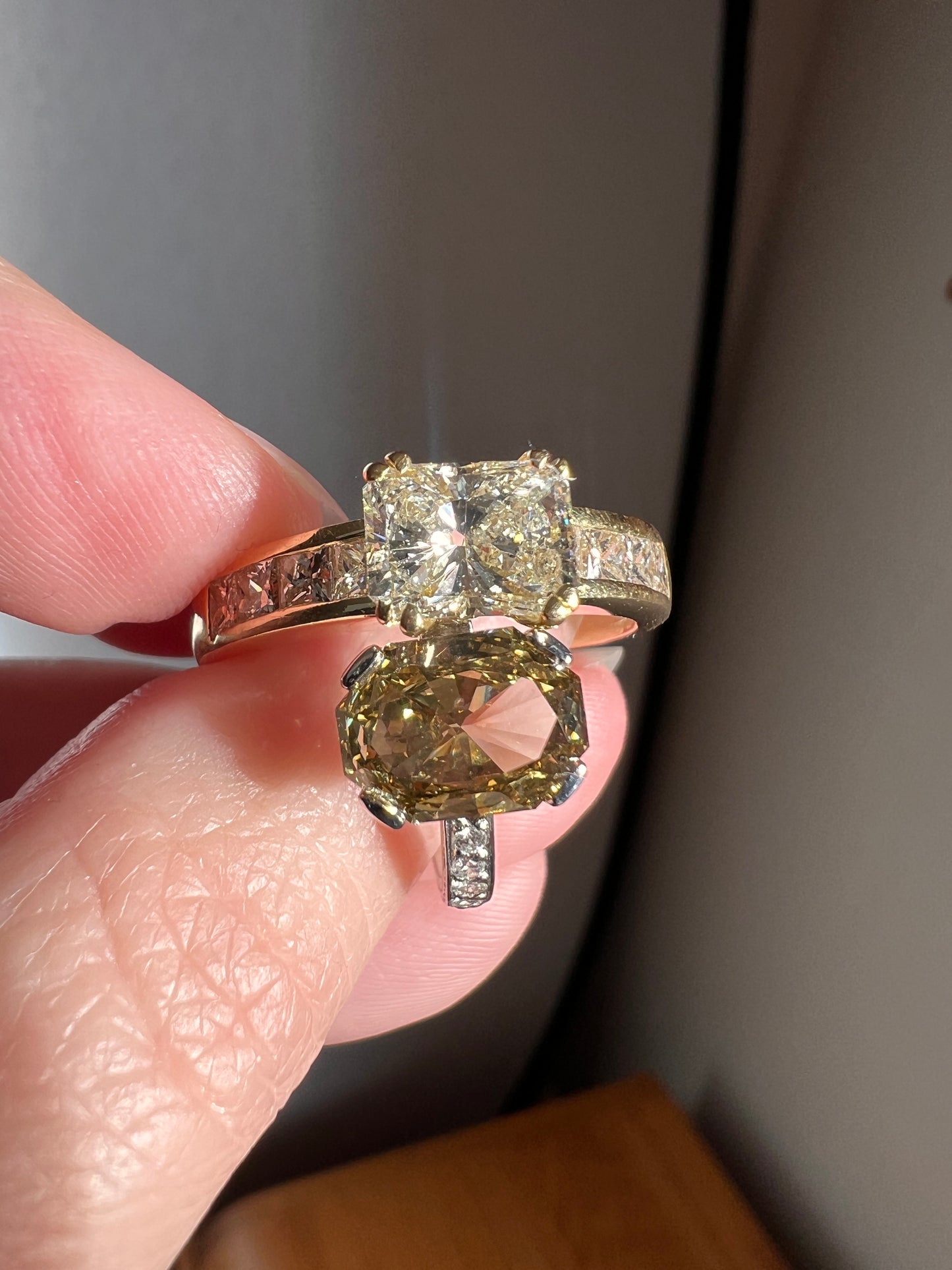 RADIANT Cut 2.5 Carat Tdw Eye Clean Diamond Ring Vintage French 18k Gold Princess Cut Accents East West Solitaire Engagement Ring