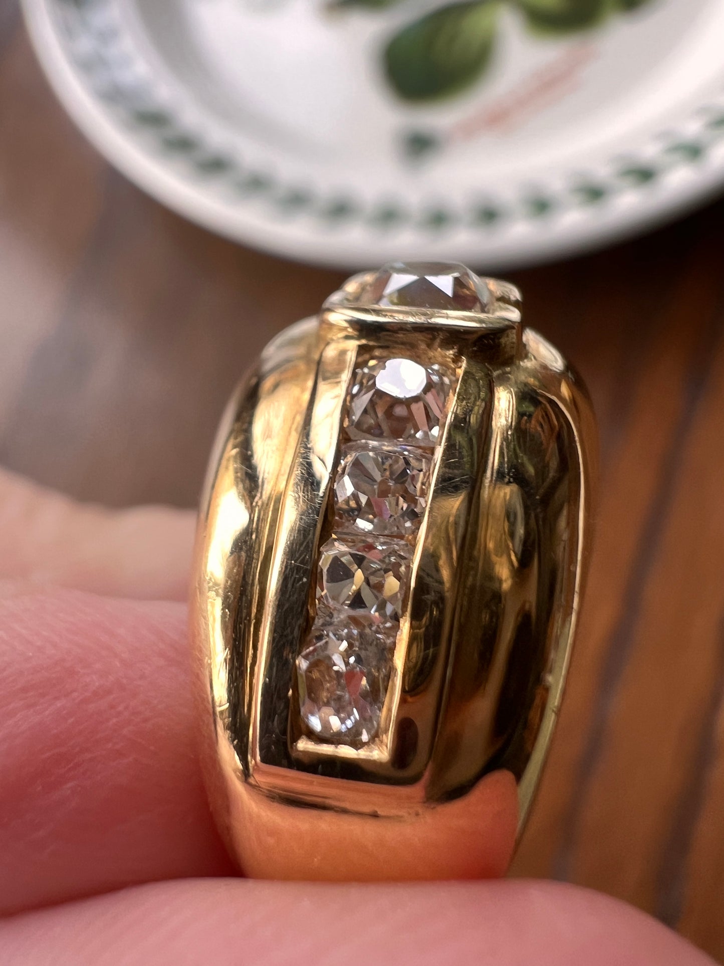 Chunky PERUZZI & Old Mine Cut Antique 1 Carat DIAMOND Gypsy Line Ring 9.6g 18k Gold HEAVY Vintage Setting Stacker 11mm Wide Band French