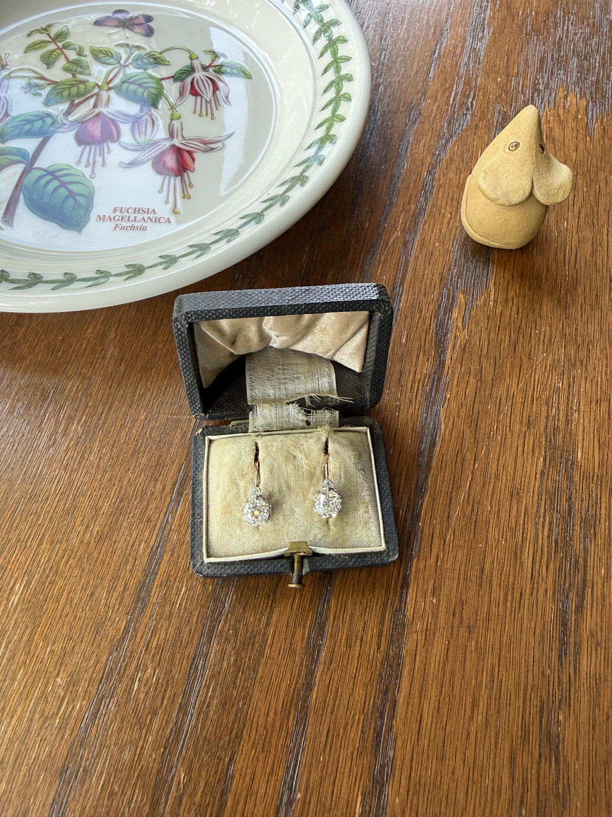 BOXED Original Antique 1.75 Carat Tdw Old Mine Cut Diamond Earrings 18k Gold Platinum French Victorian Dangle Dormeuse Gift Belle Epoque