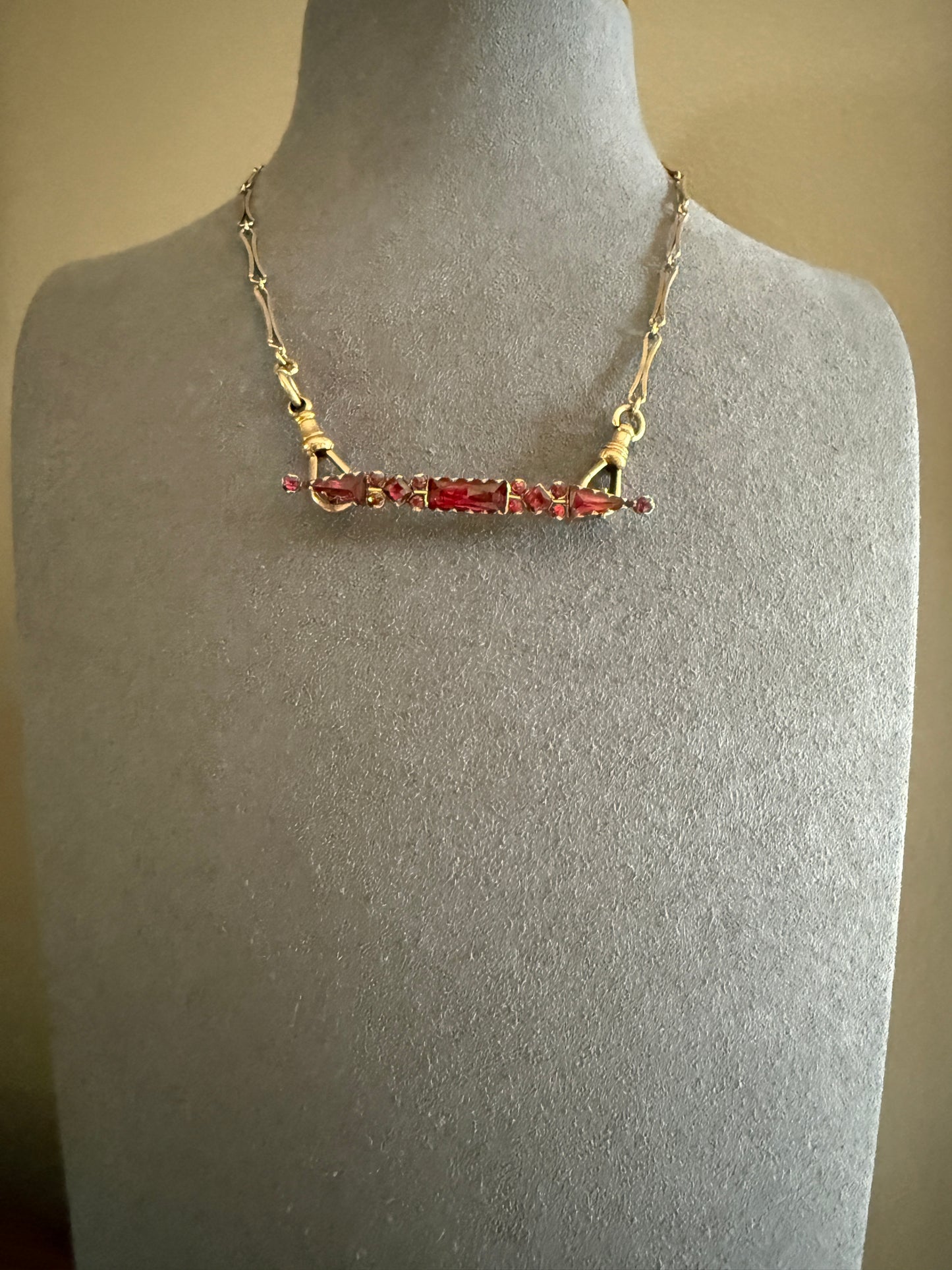 PERPIGNAN Garnet Purple Pink Bar Line Brooch for Pendant Conversion French Antique Victorian 18k Gold Extender Connector Triangle Cut