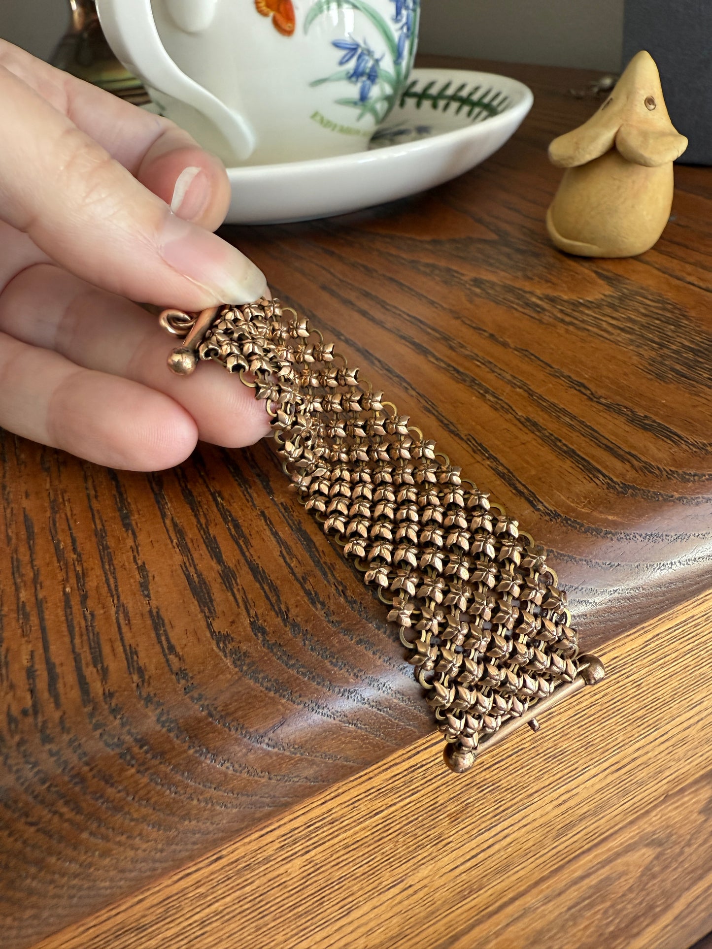 Antique Gold Filled Victorian Mesh Extender Connector Starburst Reversible Chain Mail 3.5x1" Strap 8.8g Watch Fob Barbell