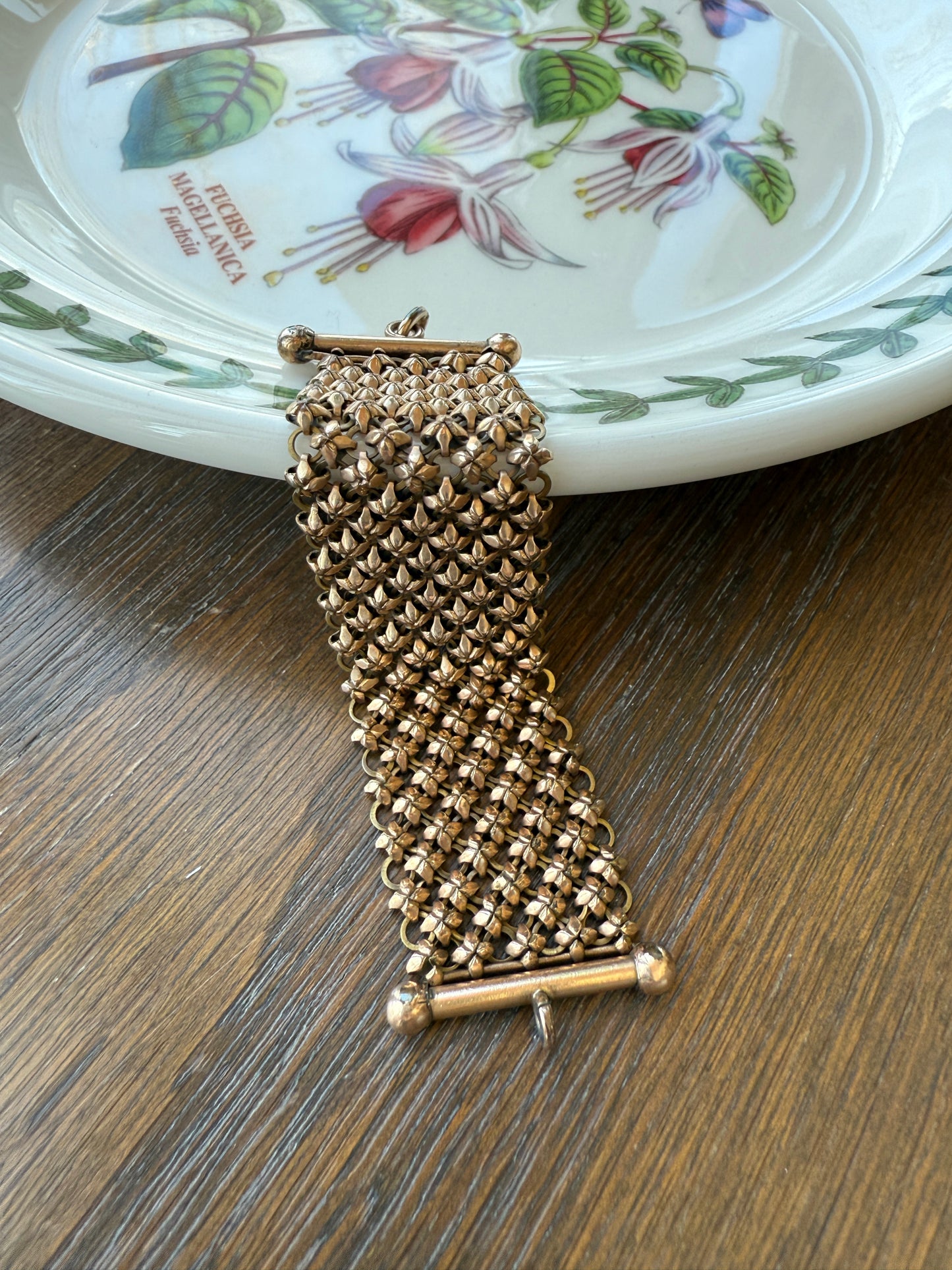 Antique Gold Filled Victorian Mesh Extender Connector Starburst Reversible Chain Mail 3.5x1" Strap 8.8g Watch Fob Barbell