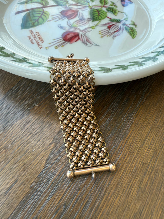 Antique Gold Filled Victorian Mesh Extender Connector Starburst Reversible Chain Mail 3.5x1" Strap 8.8g Watch Fob Barbell