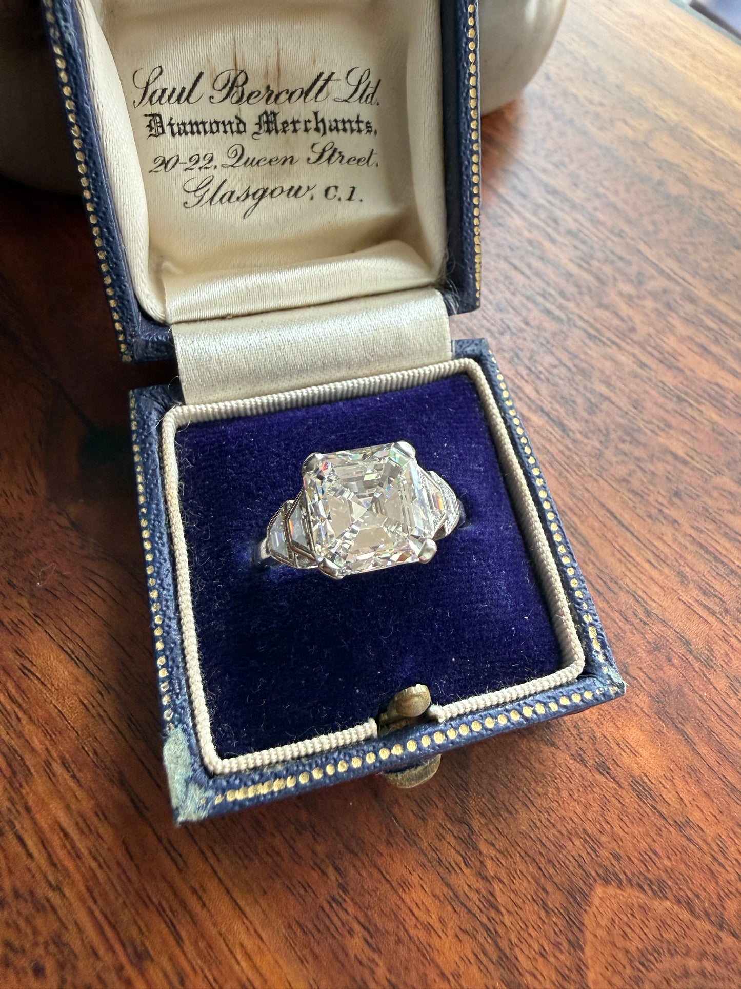 Exceptional 4 Carat Square Step Cut Diamond Solitaire Ring French PLATINUM w/ Trapezoid Accents Vintage to Art Deco 4.5Ctw Faces Eye CLEAN