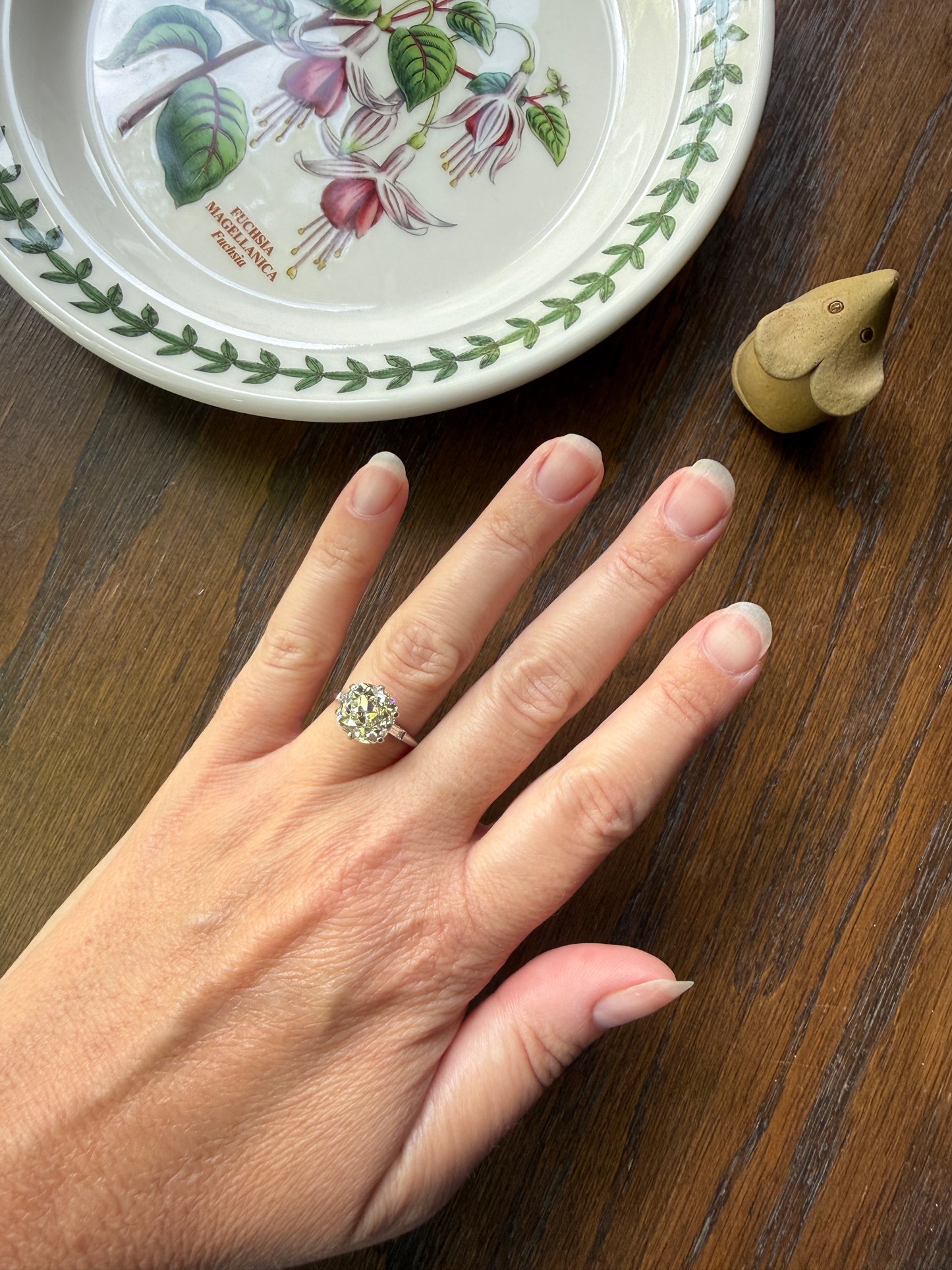 Chunky Vintage Four Carat Eye Clean Old Mine Cut Diamond Solitaire Engagement Ring French 18k White Gold Platinum Art Deco Baguette Tall OMC