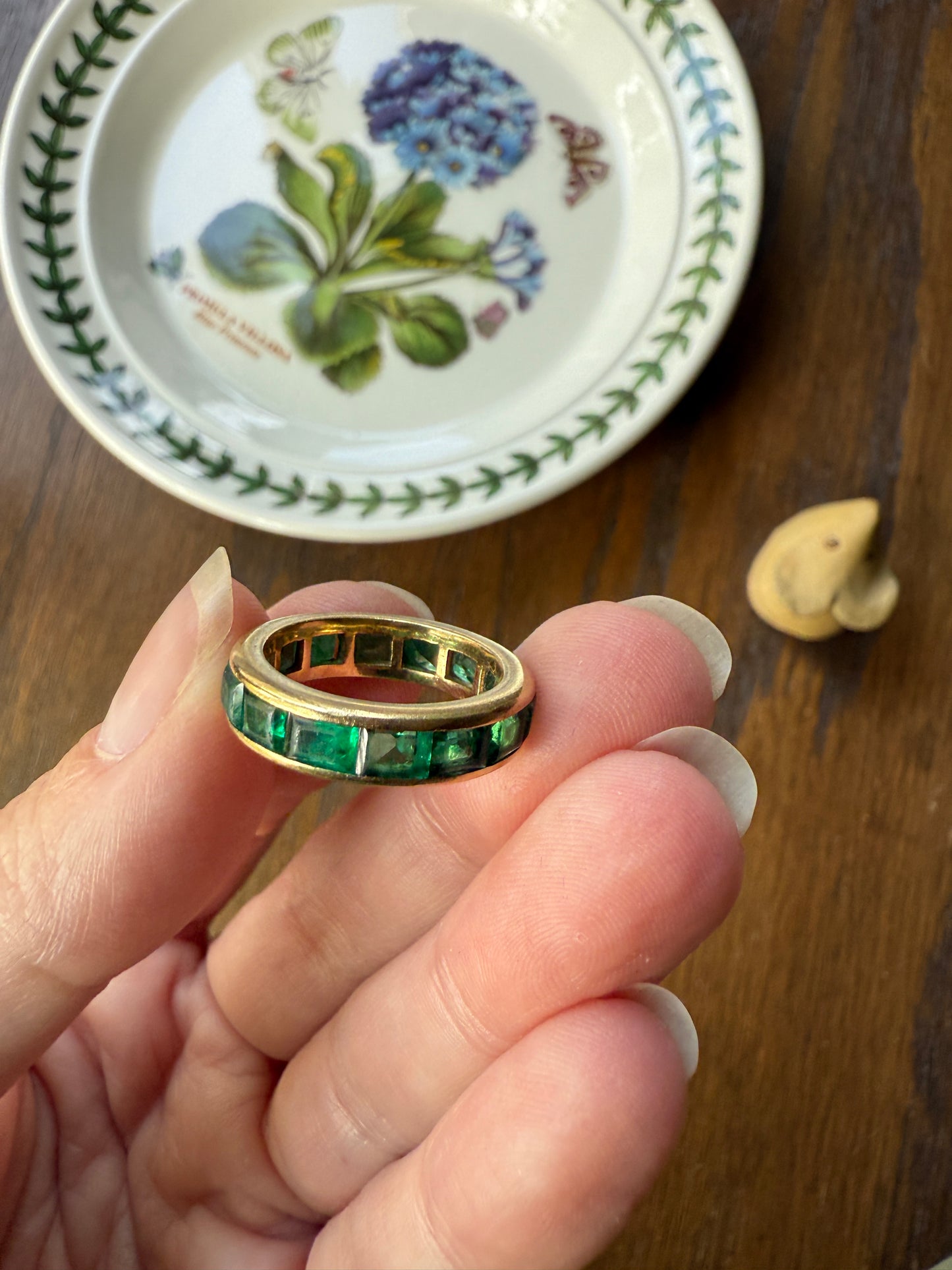 Vintage 5mm Channel Set 14 EMERALD Full ETERNITY Band Ring 18k Gold 2.25 Carat Skinny Line Stacker French Chunky Green