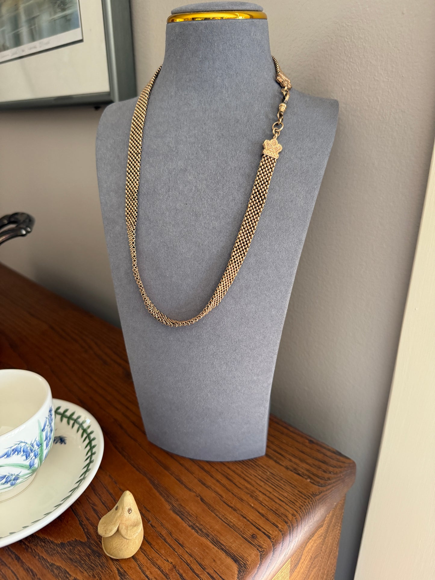 Antique Rosy Gold Filled Watch Book Chain Mesh Chainmail Wide Ornate Ends Dog Clip 21.5" 28.4g