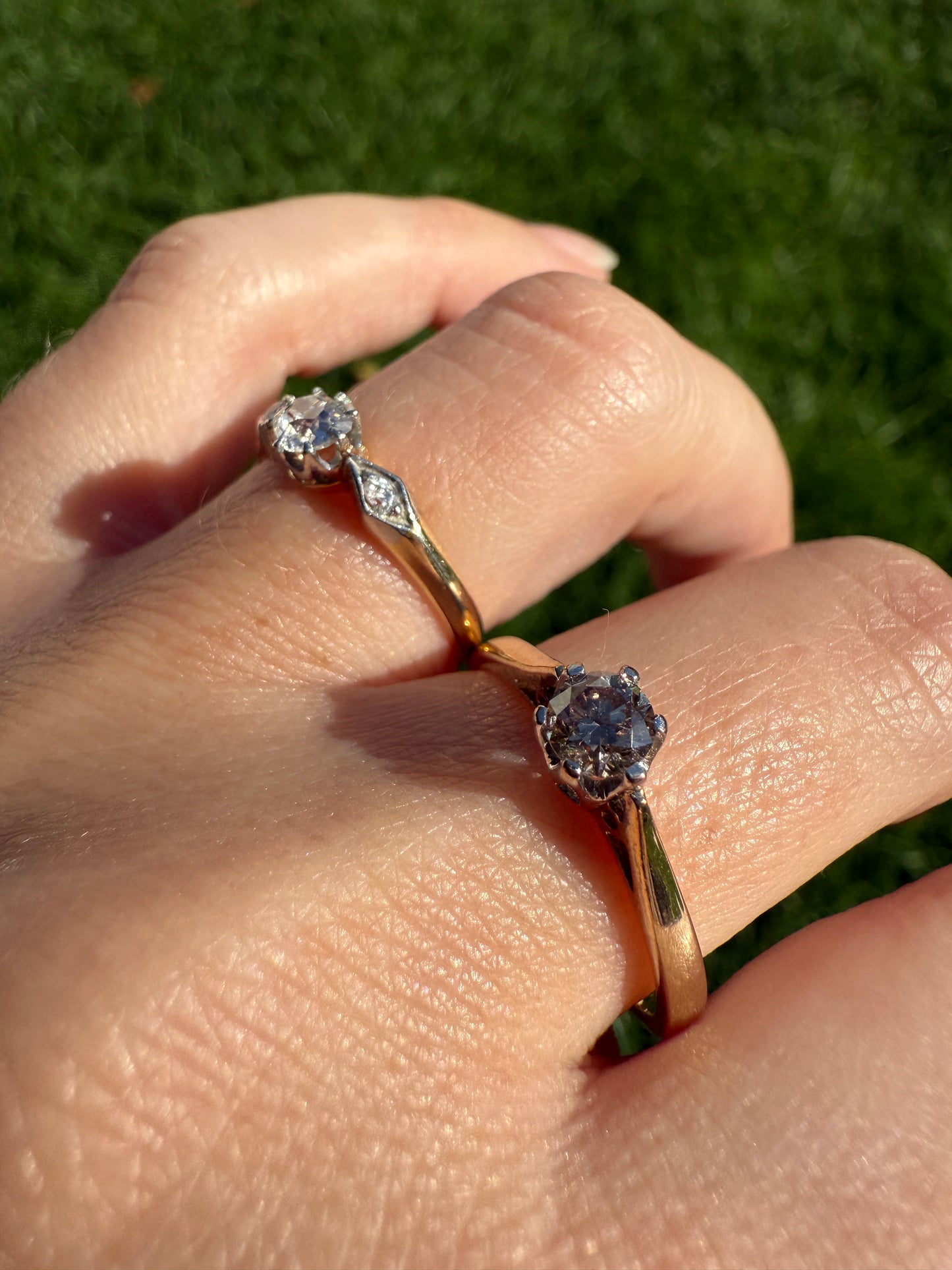 CHAMPAGNE Vintage Natural DIAMOND .3 Carat Fancy Light Brown Ring 9k Gold Wedding Engagement Tall Solitaire Stacker