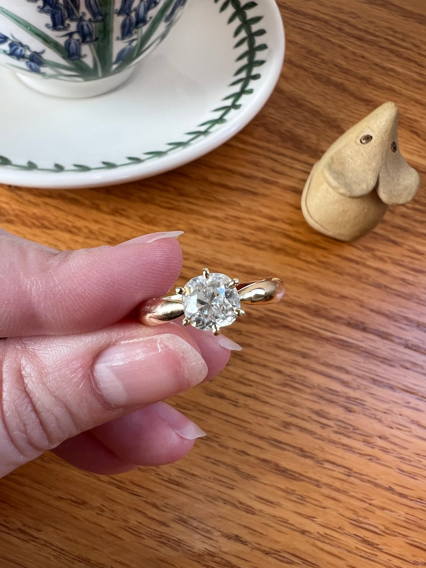 Antique 1.2 Carat Old Mine Cut DIAMOND Vintage Ring French 18k Gold Solitaire Engagement Stacker