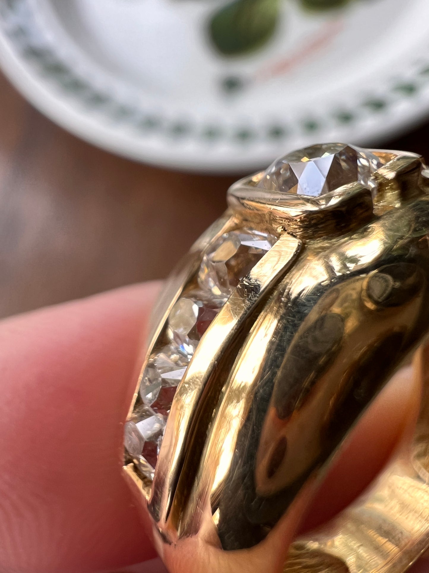 Chunky PERUZZI & Old Mine Cut Antique 1 Carat DIAMOND Gypsy Line Ring 9.6g 18k Gold HEAVY Vintage Setting Stacker 11mm Wide Band French