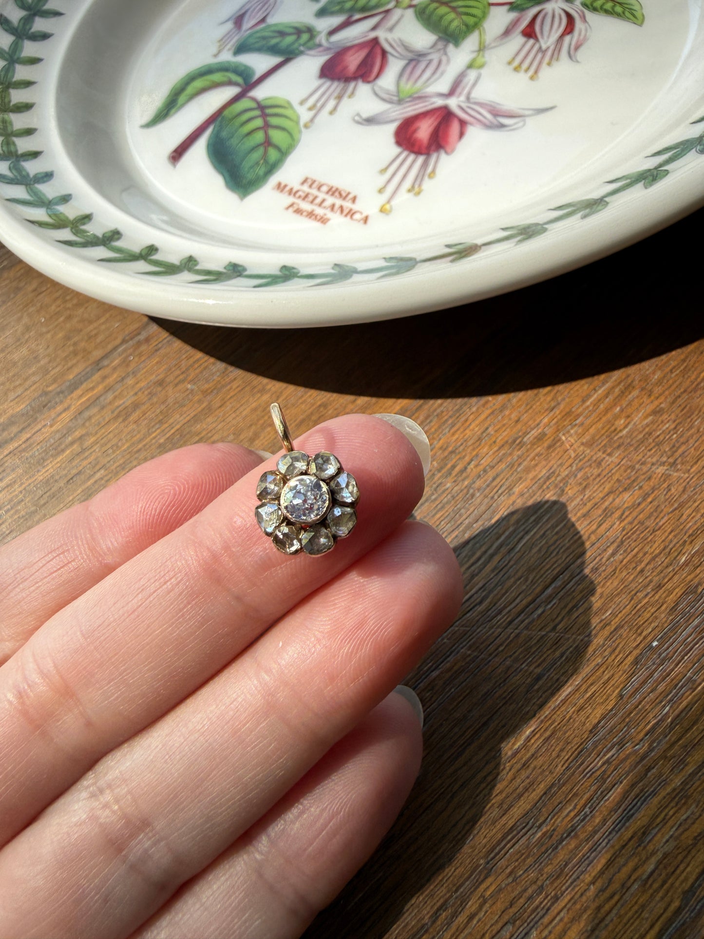 Daisy Cluster Pendant Old Mine Rose Cut DIAMOND Antique Victorian 18k Gold Pendant Necklace Bracelet Charm Floral