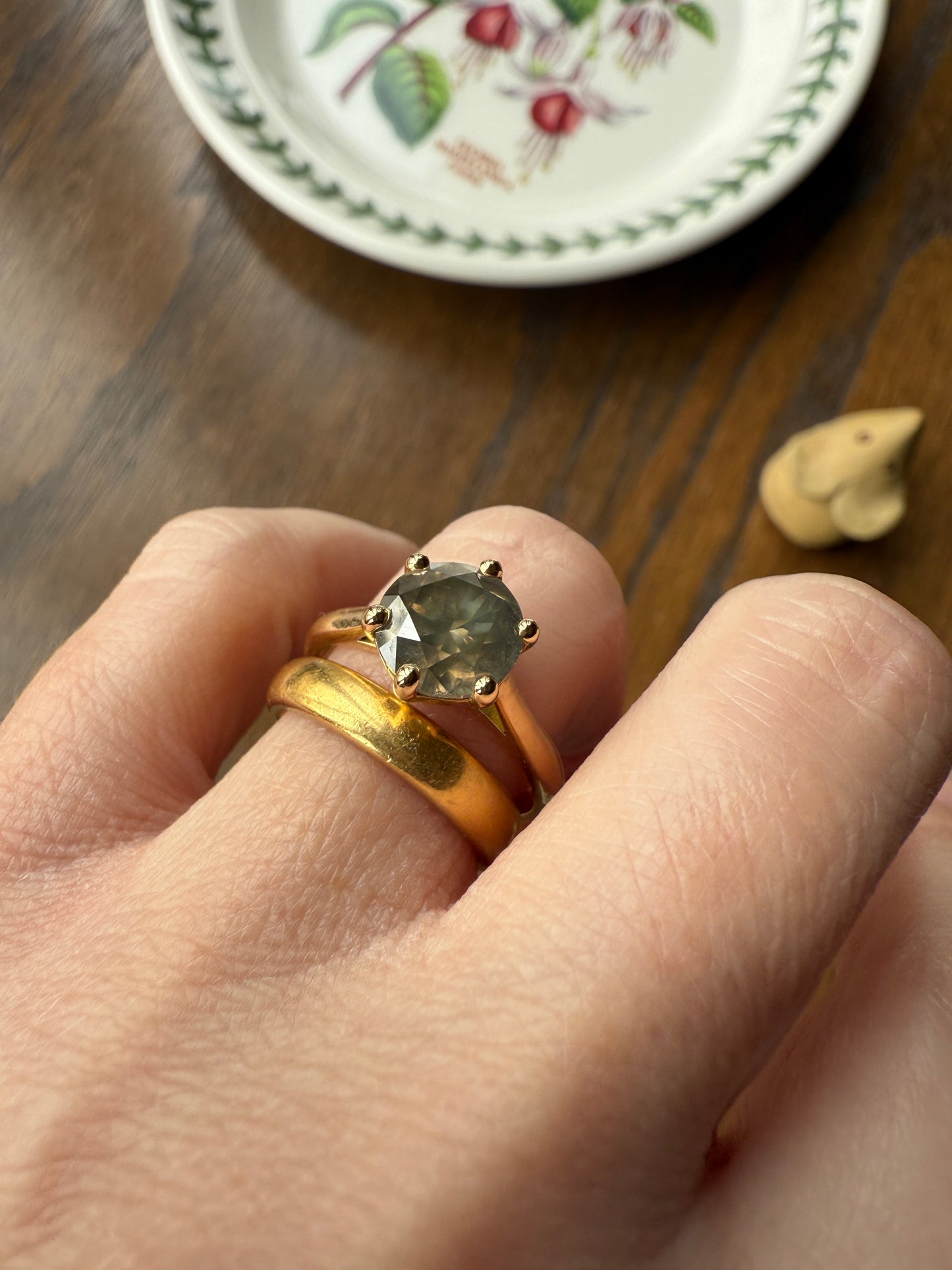 Fancy Intense Yellowish Gray Natural Diamond 2.4 Carat Solitaire Ring Smoky Inner Glow Aura French Vintage 18k Gold Unique Engagement Ooak