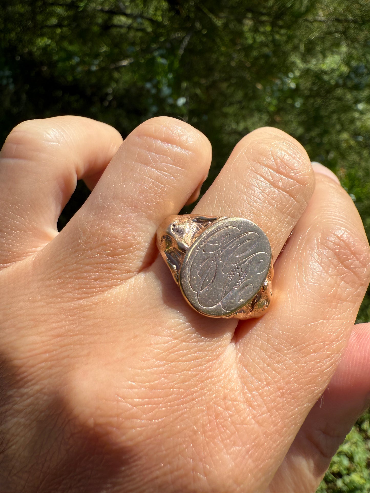 FOX or WOLF Figural Signet 8.5g 10k Rose Gold Antique Animal Ring Chunky Band Sturdy Heavy Unisex