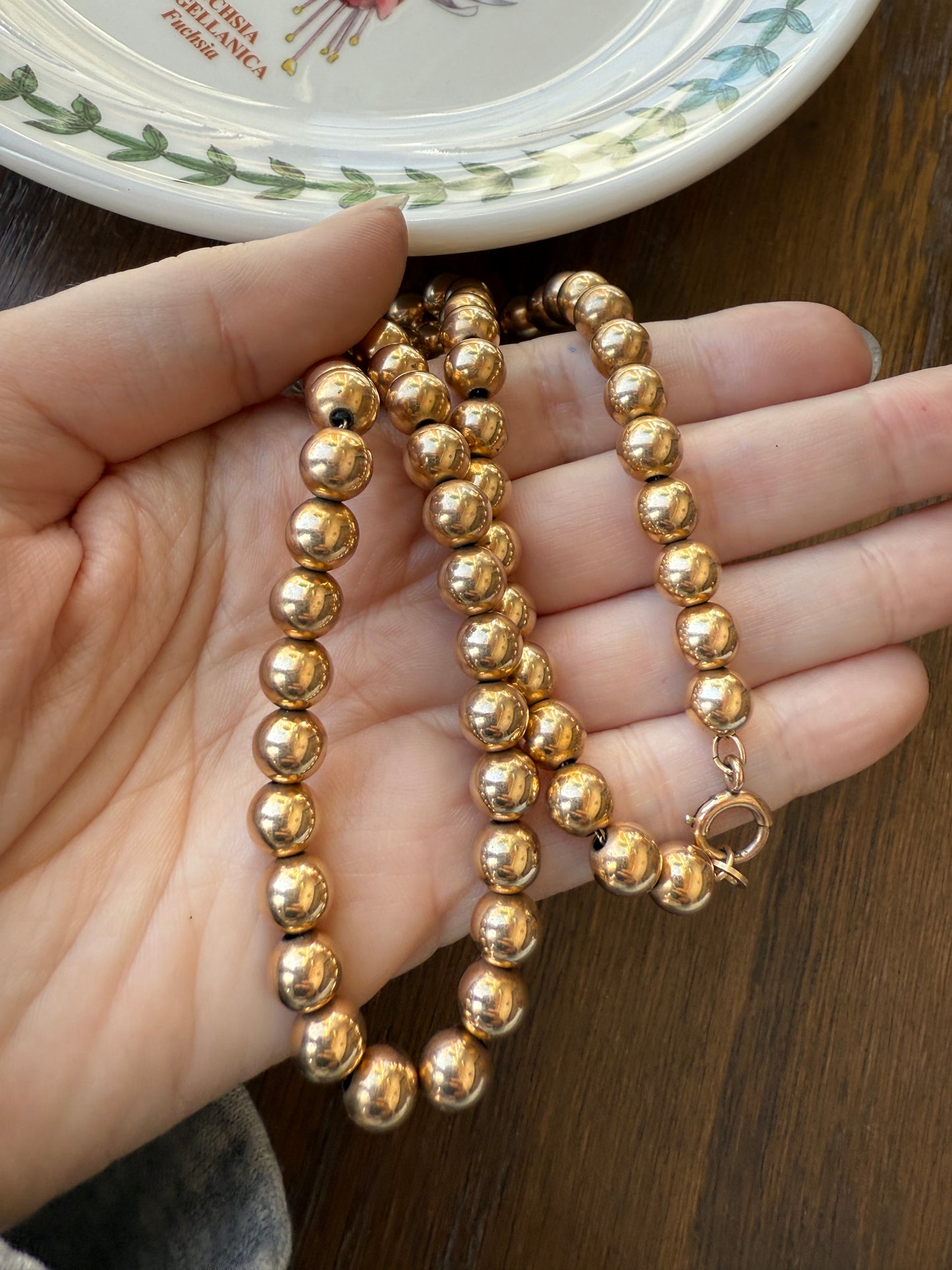 Antique Gold Filled Bead Necklace Chain #6 Large Uniform 24.4g 18.5"