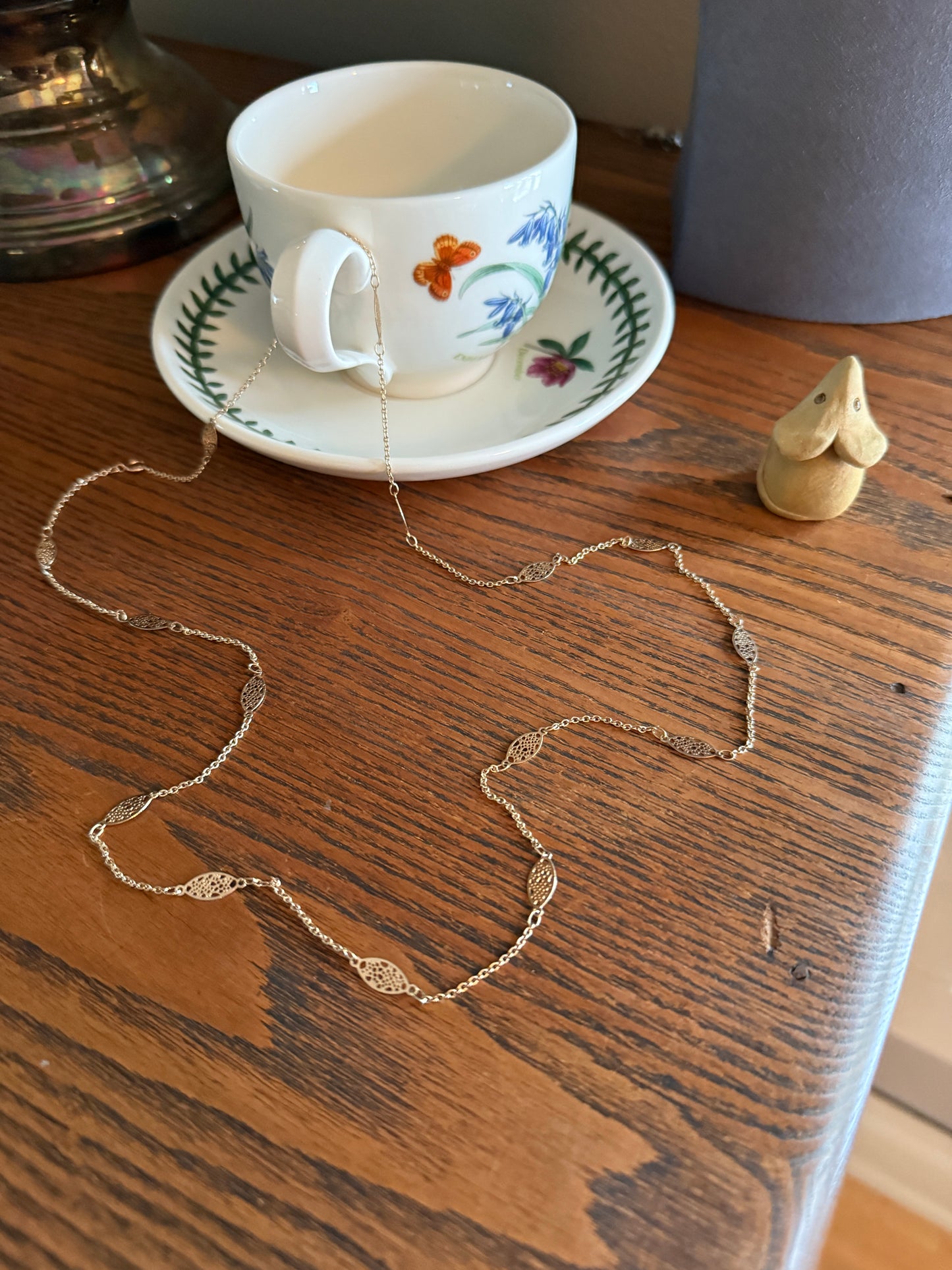 French Vintage Gold Filled Ornate Openwork Oval Link Long Chain
