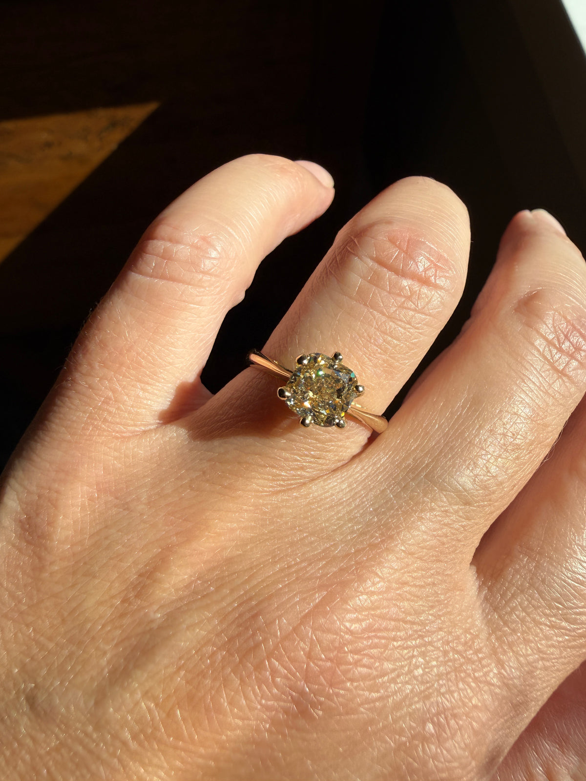 Fancy Brownish Yellow Eye Clean 1.52 Carat Cushion Cut DIAMOND Ring w/ CERT. French Vintage Solitaire 18k Gold Engagement Paris Find
