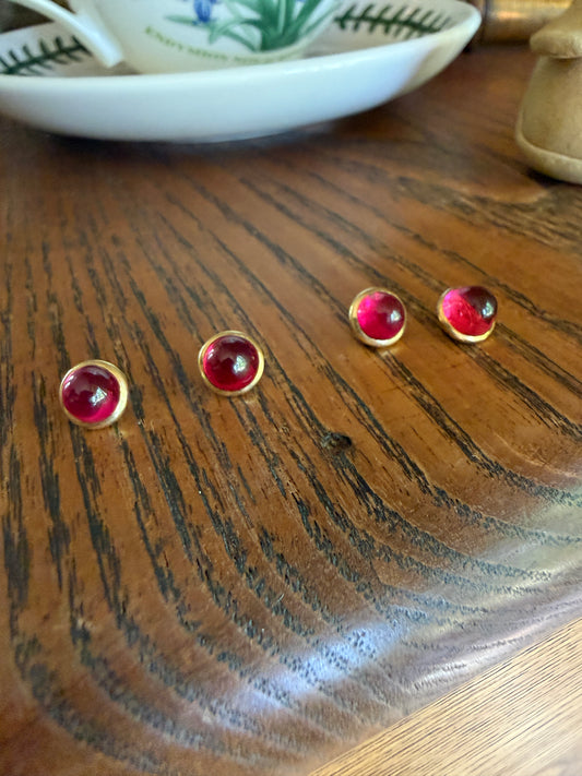 One Cabochon RUBY Bezel Set 18k Gold French Antique Parts Findings Charm Pendant Necklace Bracelet Earring Conversion 4 Avail Glow Pink Red