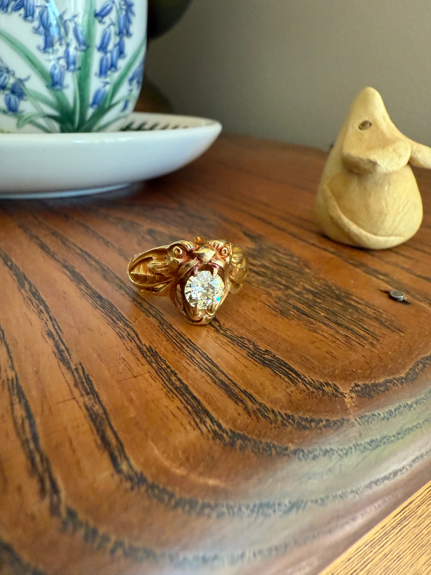 DRAGON Heavy Antique 1 Carat Old European Cut Diamond Figural Ring 12.6g 18k Gold Solid Gargoyle Chimera Belle Epoque Art Nouveau Unisex OEC
