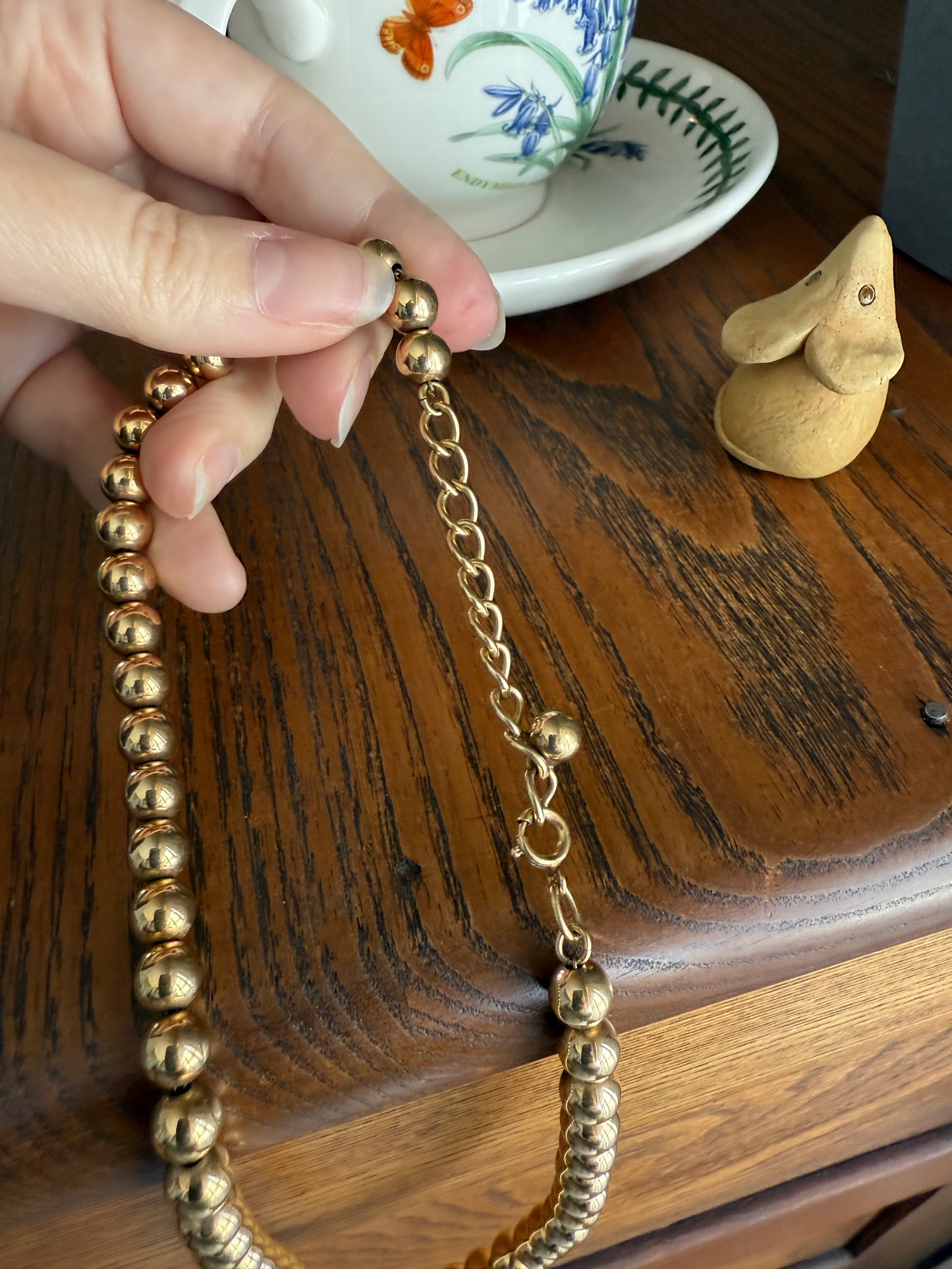 Antique Gold Filled Bead Necklace Chain #5 Large Uniform 22.5g Adjustable 11-16 Inch Choker Collar