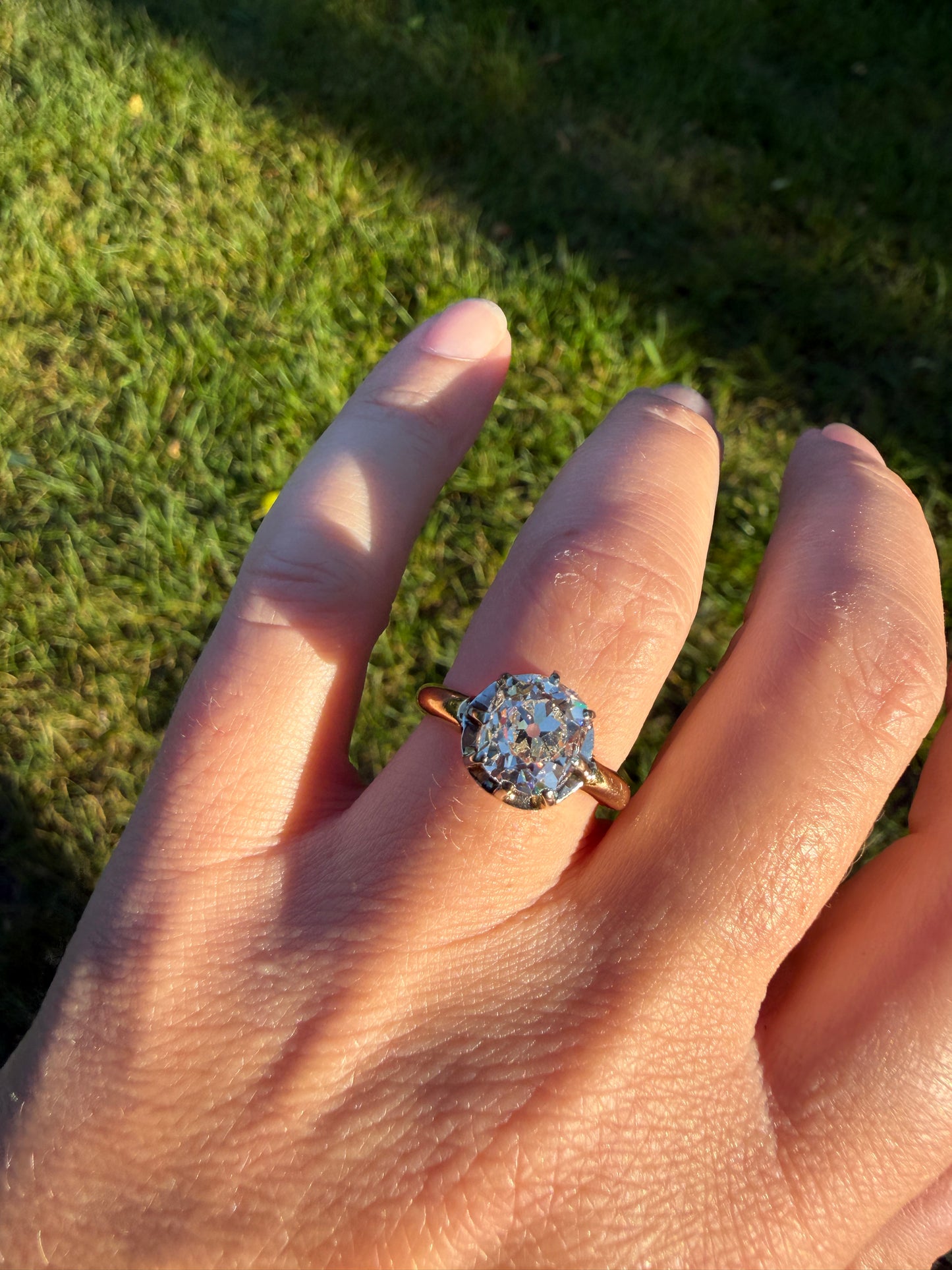 Original Antique Eye Clean 2.1 Carats Natural Old Mine Cut DiAMOND Solitaire Ring French 18k GOLD Engagement Art Deco 2.1Ctw