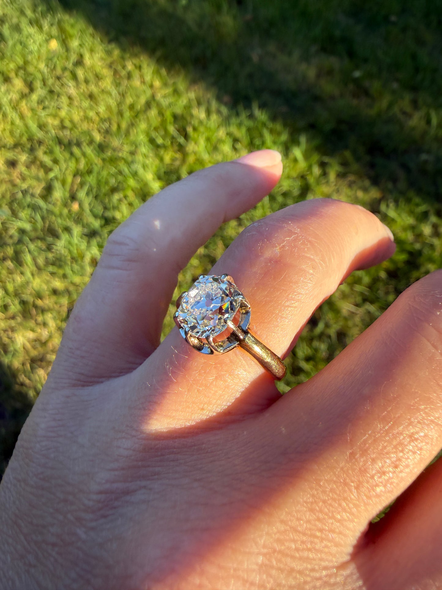 Original Antique Eye Clean 2.1 Carats Natural Old Mine Cut DiAMOND Solitaire Ring French 18k GOLD Engagement Art Deco 2.1Ctw