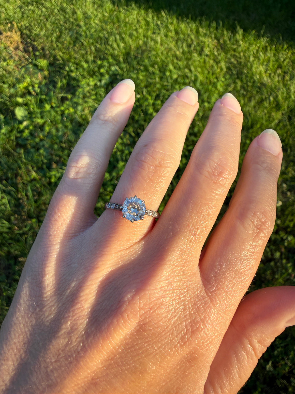 Antique Art Deco One Carat + Natural Old European Cut DIAMOND Solitaire Engagement Ring Old Mine Stacker 18k White Gold Wedding