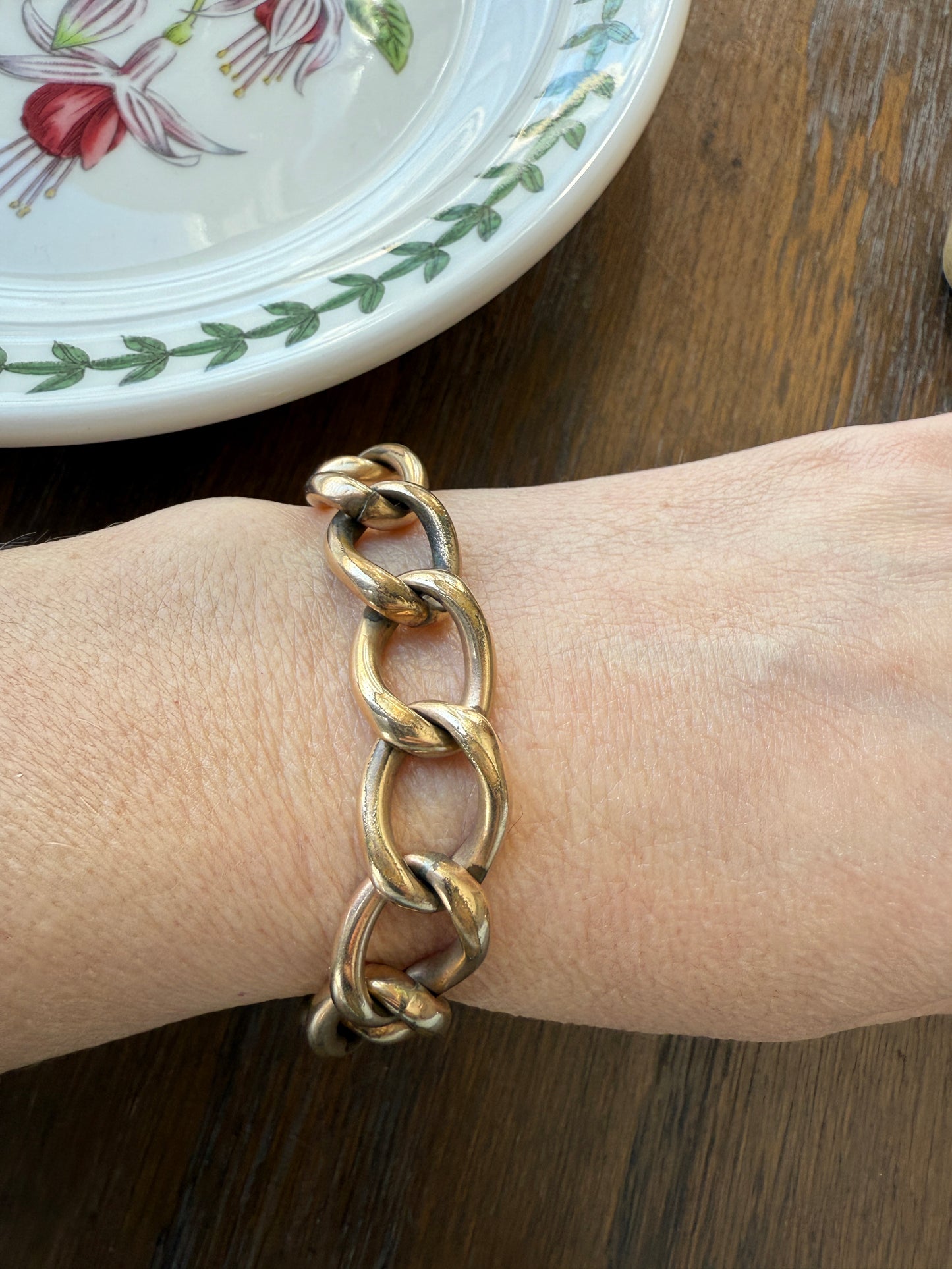 Antique Brassy Gold Filled XL Curb Link Chunky Bracelet 19.5g 7.25"