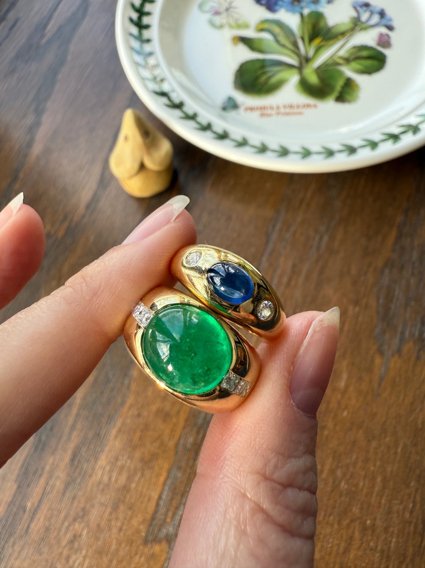 Chunky Green EMERALD East West Green Dome Princess Cut DIAMOND 11g 18k Gold Gypsy Ring French Wide Band Natural Geometric Unique Heavy