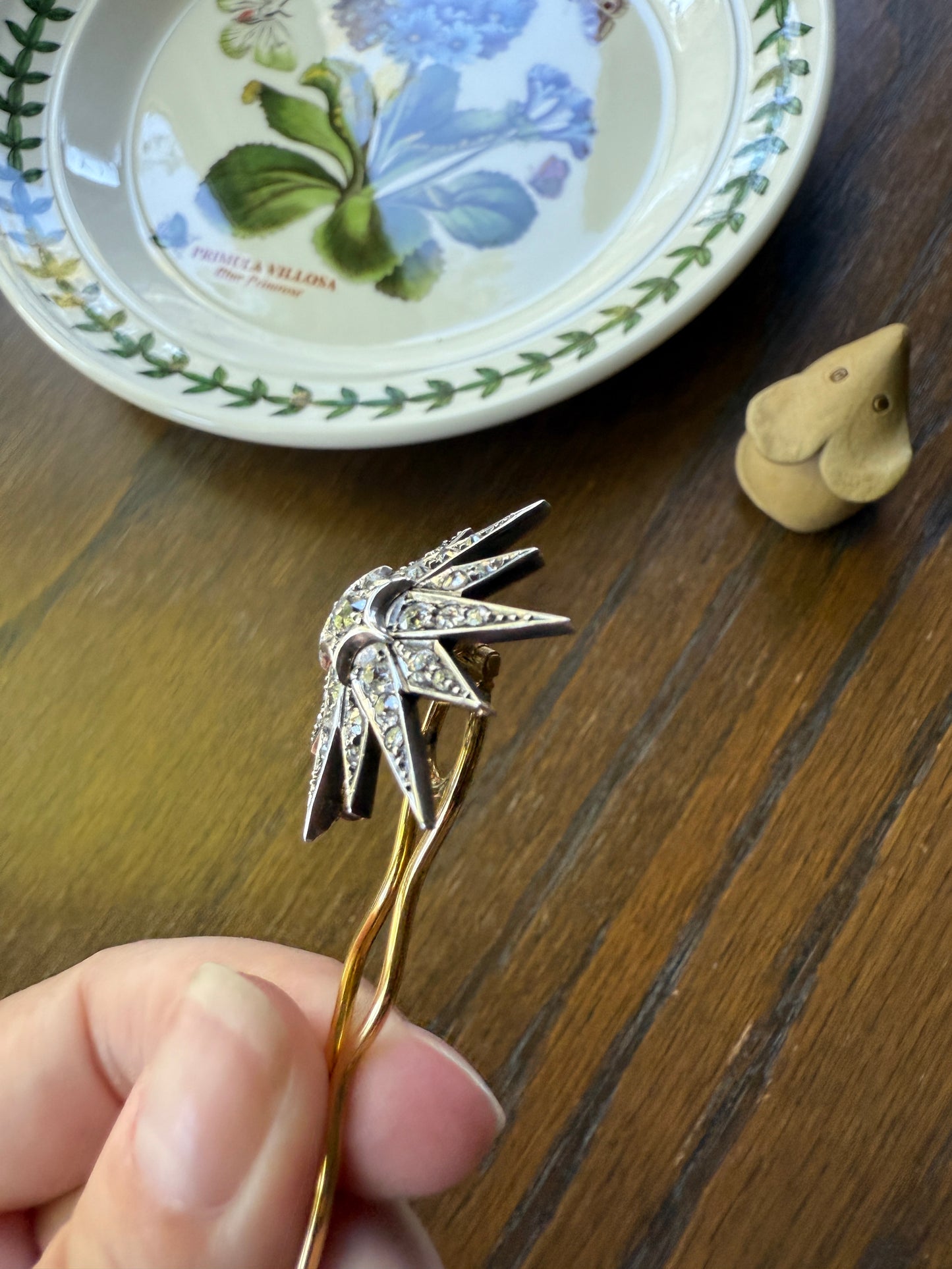 STAR Antique CONVERTIBLE Pendant Hair Pin Brooch BOXED 1 1/4 Carat Old Mine Cut Diamond Cluster 14k Gold Silver Victorian Gift Bridal 1.25Ct