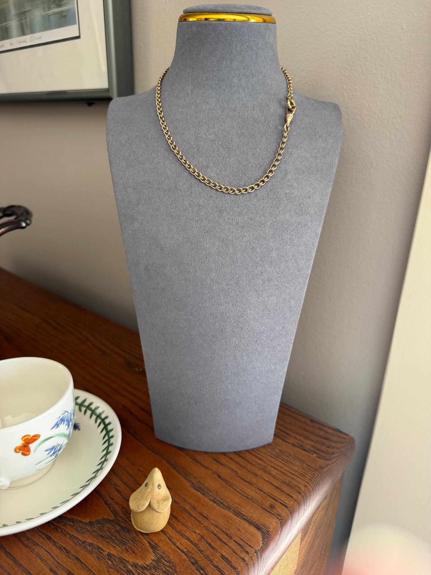 Antique Gold Filled Watch Chain - What Link is This? - Dog Clip and Spring Ring Connector Necklace 15.5" 9.5g