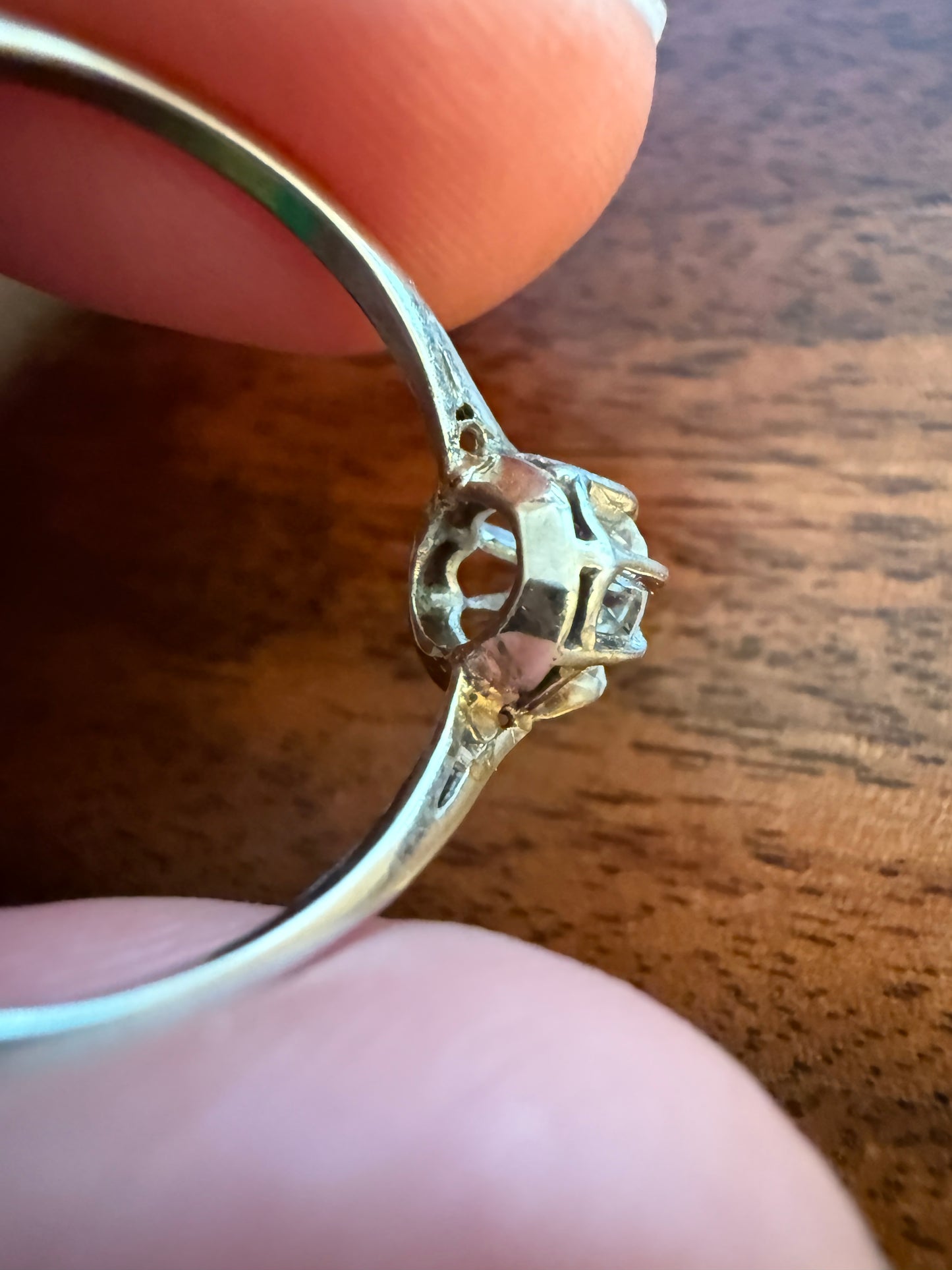 PEAR Old Mine Cut DIAMOND .5 Carat Antique Solitiare Ring French Platinum Skinny Band Buttercup Daily Wear Engagement Setting OmC