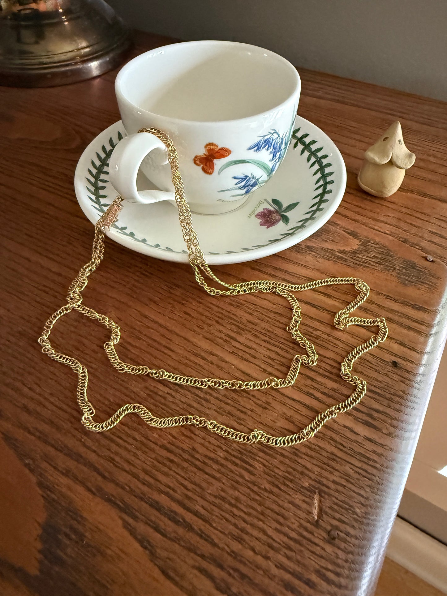 Victorian ANTIQUE 43" Long HEAVY French Hand Made 25g 18k Gold Circle Link Chain Enamel Floral Barrel Clasp Circle Links