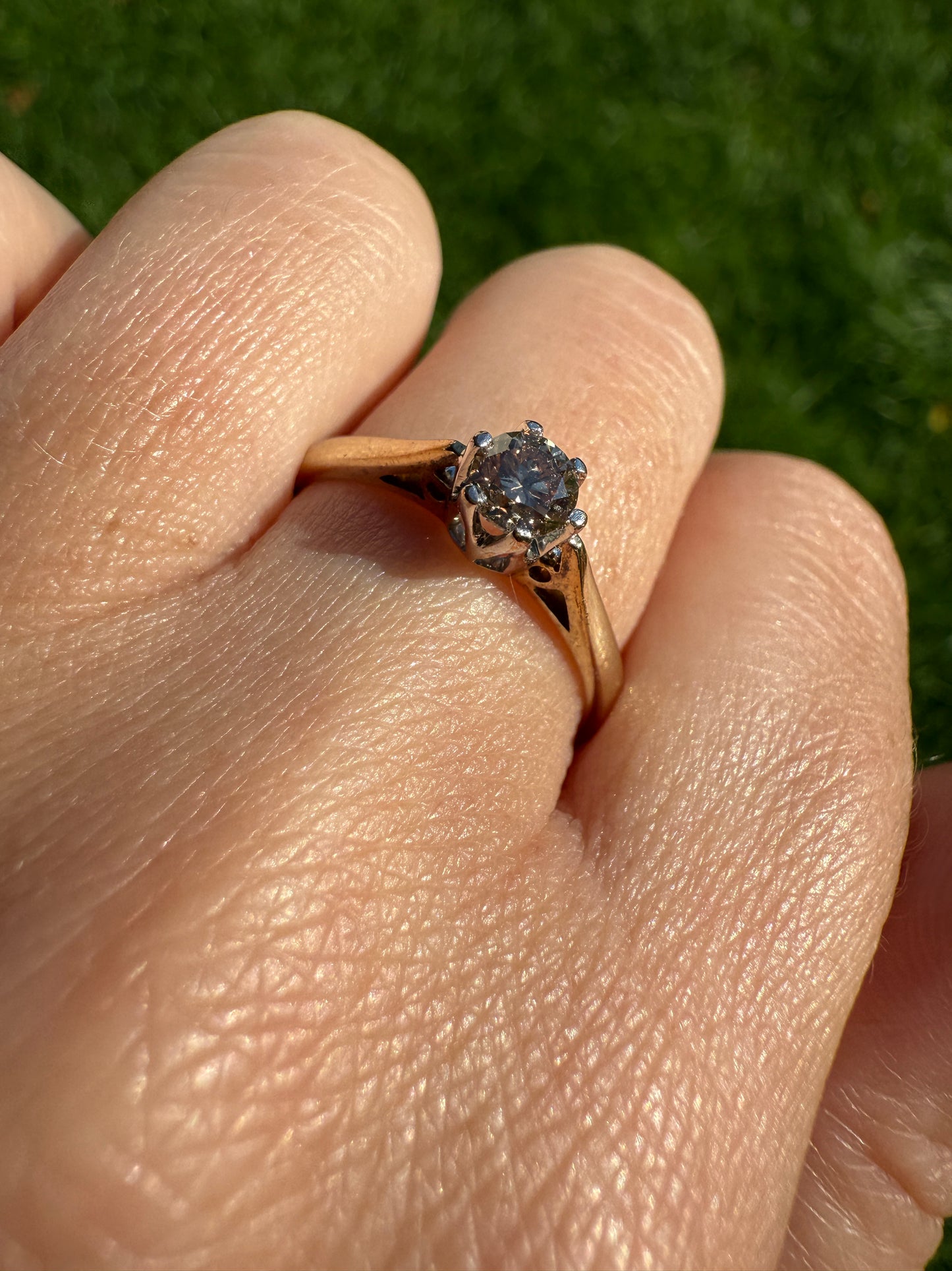 CHAMPAGNE Vintage Natural DIAMOND .3 Carat Fancy Light Brown Ring 9k Gold Wedding Engagement Tall Solitaire Stacker